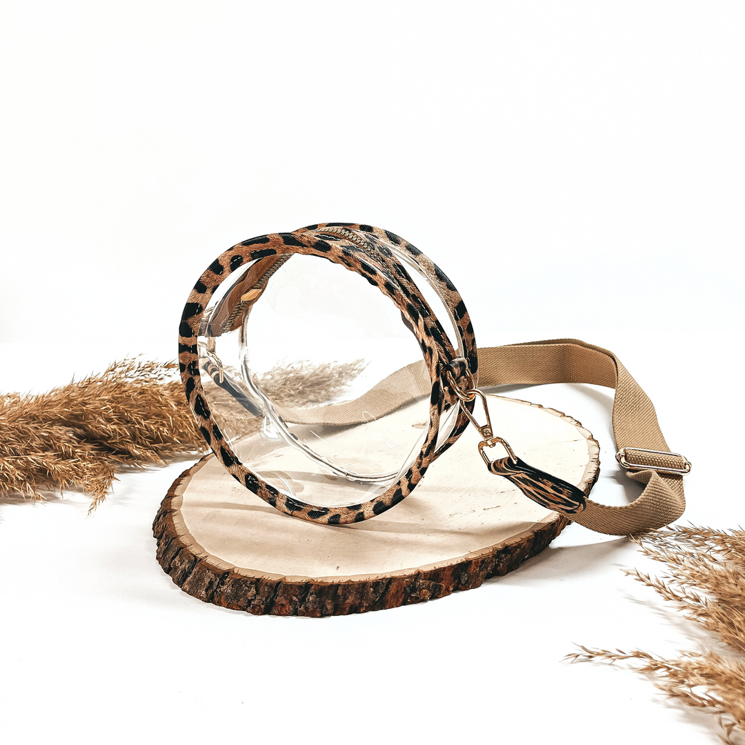 Sweet Sense Clear Round Multi Use Bag with Leopard Print - Giddy Up Glamour Boutique