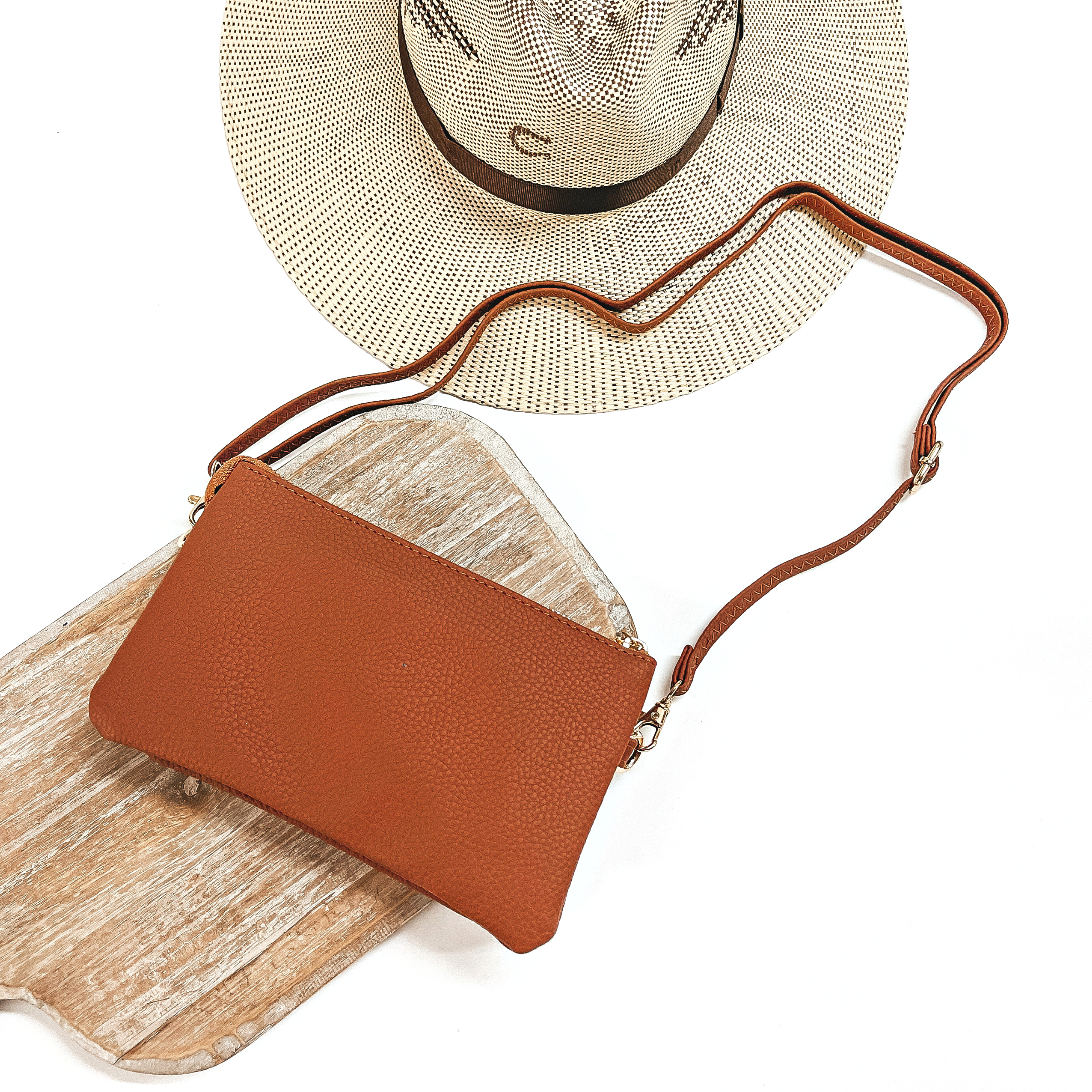 Dashing Darling Zip-Around Wallet with Removeable Strap in Tan - Giddy Up Glamour Boutique