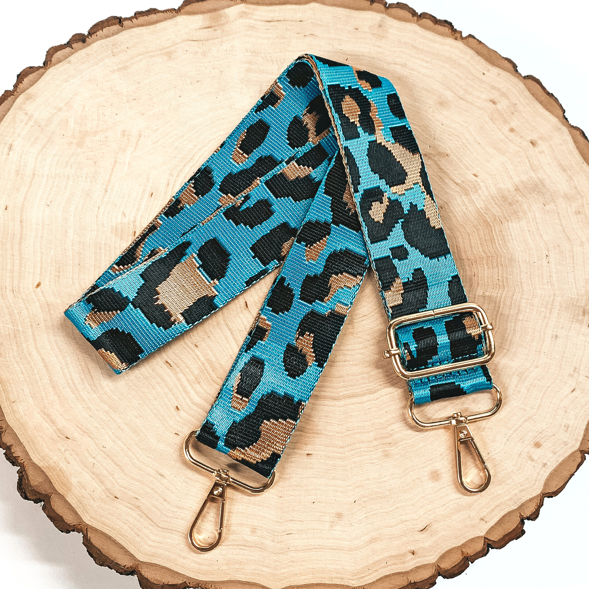 Thin Leopard Print Adjustable Purse Strap in Turquoise, Gold, and Black - Giddy Up Glamour Boutique