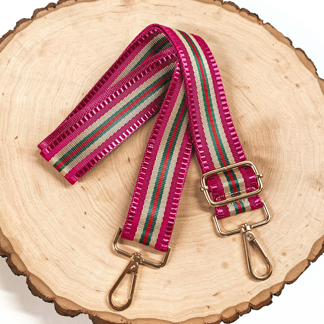 Multicolored Striped Adjustable Purse Strap in Hot Pink - Giddy Up Glamour Boutique