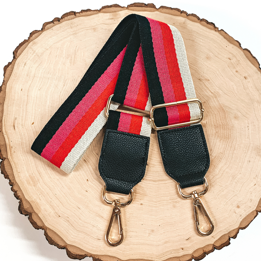 Multicolored Striped Adjustable Purse Strap in Black, Pink, Red, and Ivory - Giddy Up Glamour Boutique