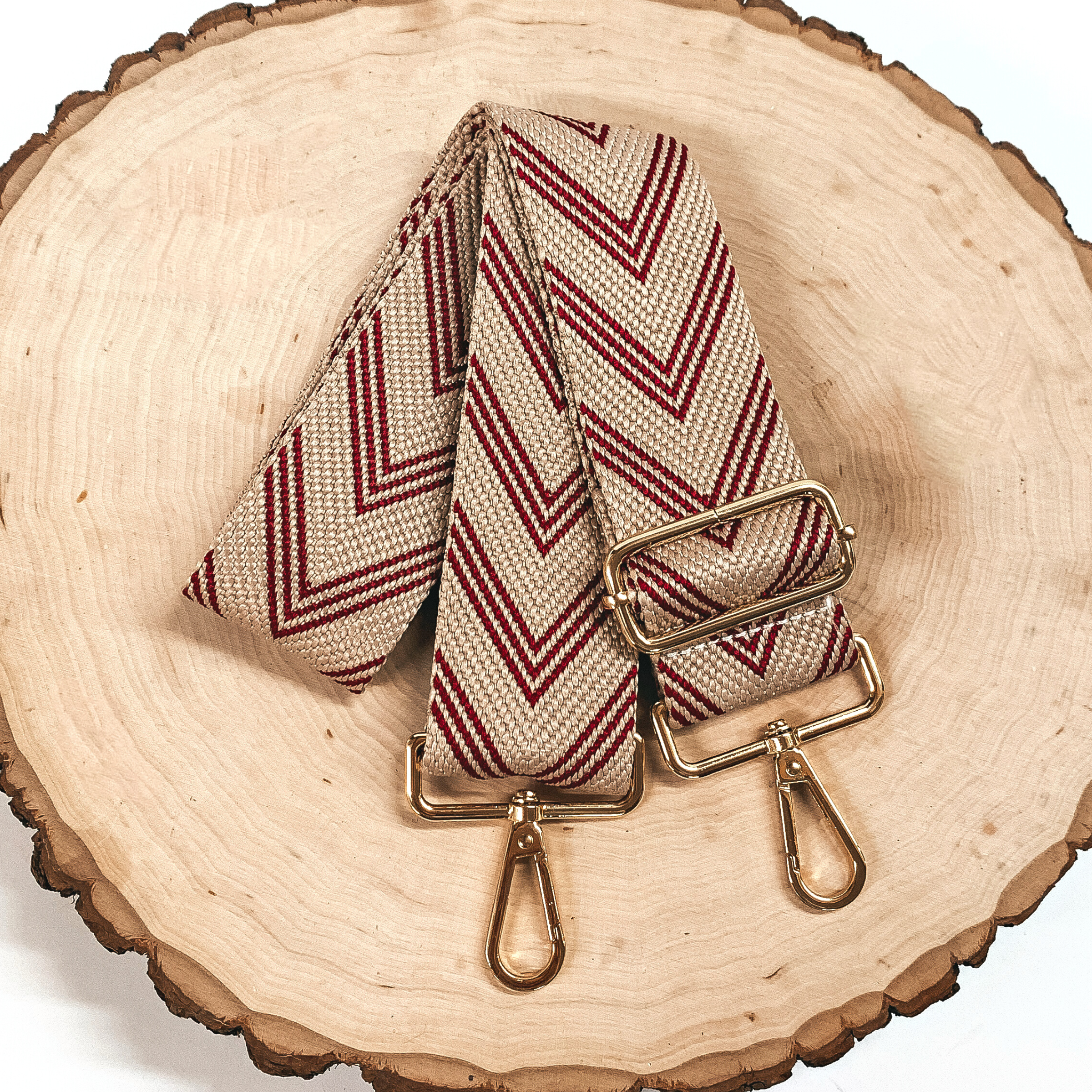 Striped Adjustable Purse Strap in Beige and Maroon - Giddy Up Glamour Boutique