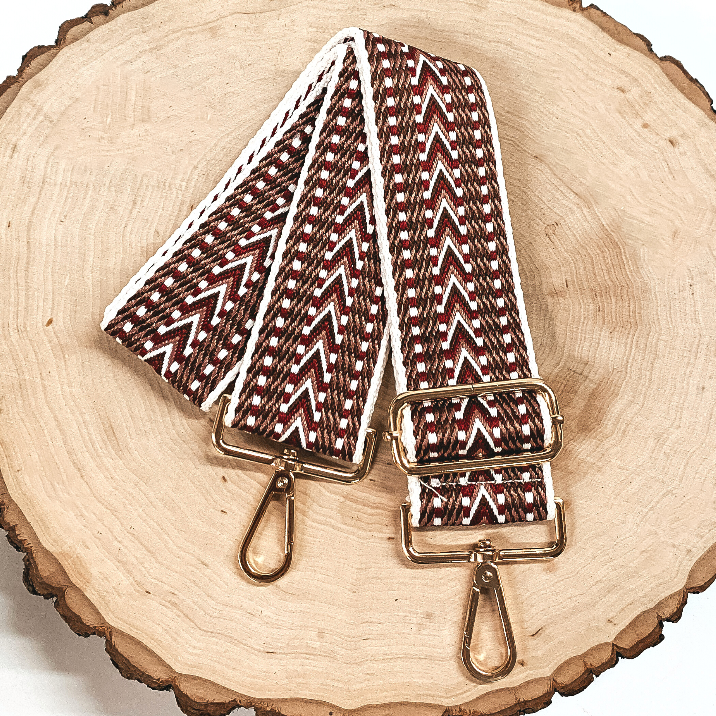 Embroidered Aztec Design Adjustable Purse Strap in Maroon and White Mix - Giddy Up Glamour Boutique