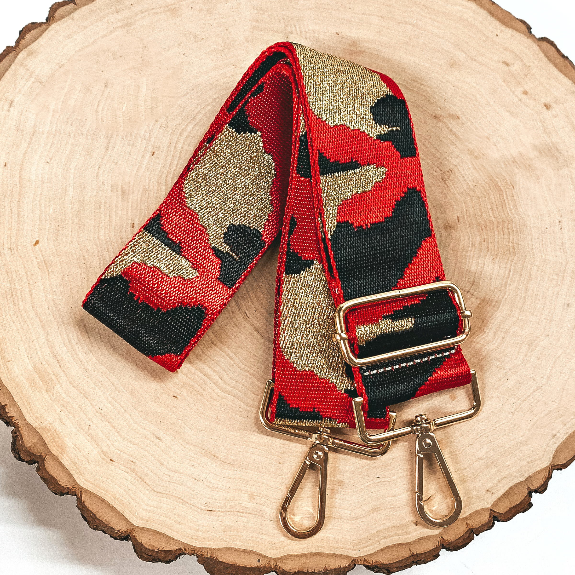 Camo Print Adjustable Purse Strap in Red, Gold, and Black - Giddy Up Glamour Boutique