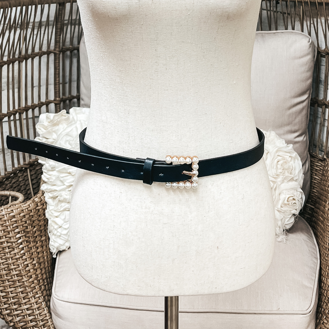 Set of Three | Pearl Embellished Buckle Fashion Belts in Leopard Print Hide, Red, and Black - Giddy Up Glamour Boutique