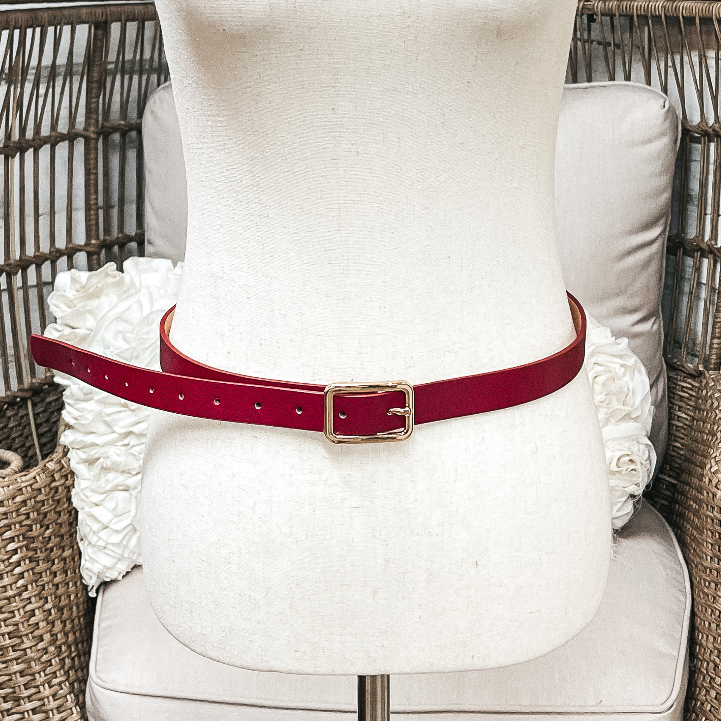Set of Three | Skinny Fashion Belts in Burgundy, Cognac, and Forest Green