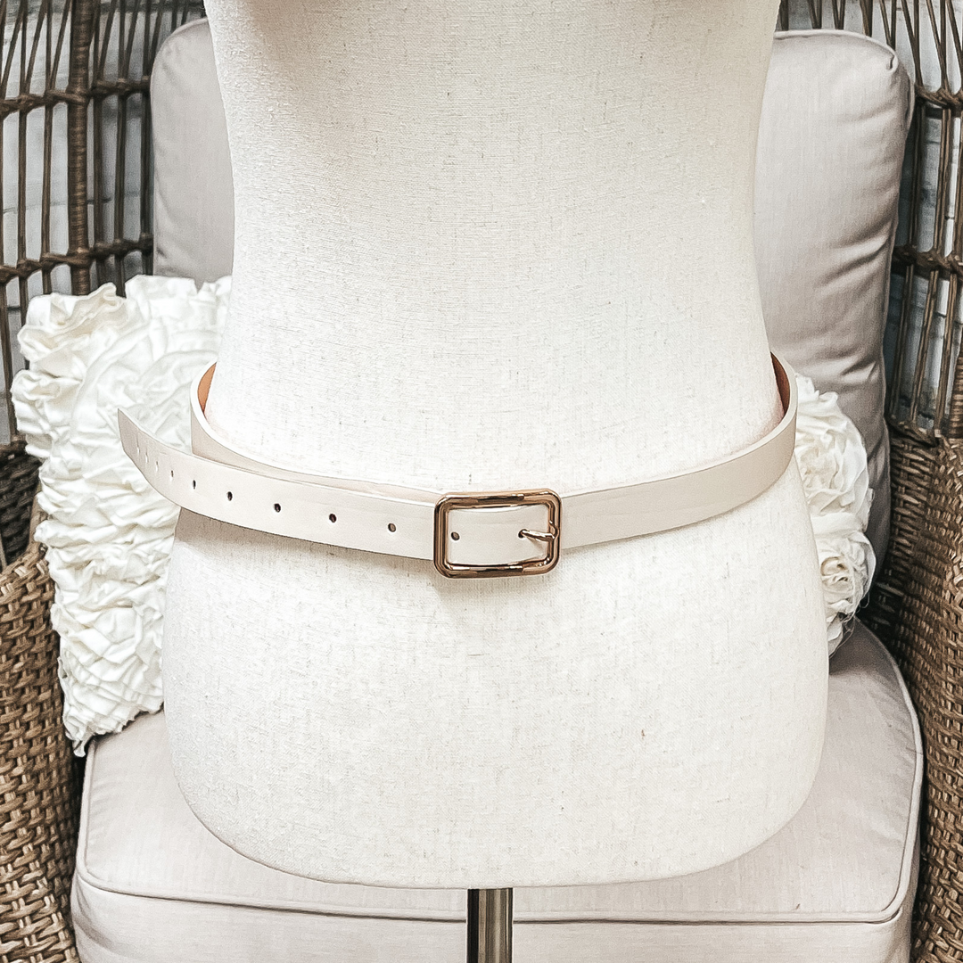 Set of Three | Skinny Fashion Belts in Black, Cognac, and Ivory - Giddy Up Glamour Boutique