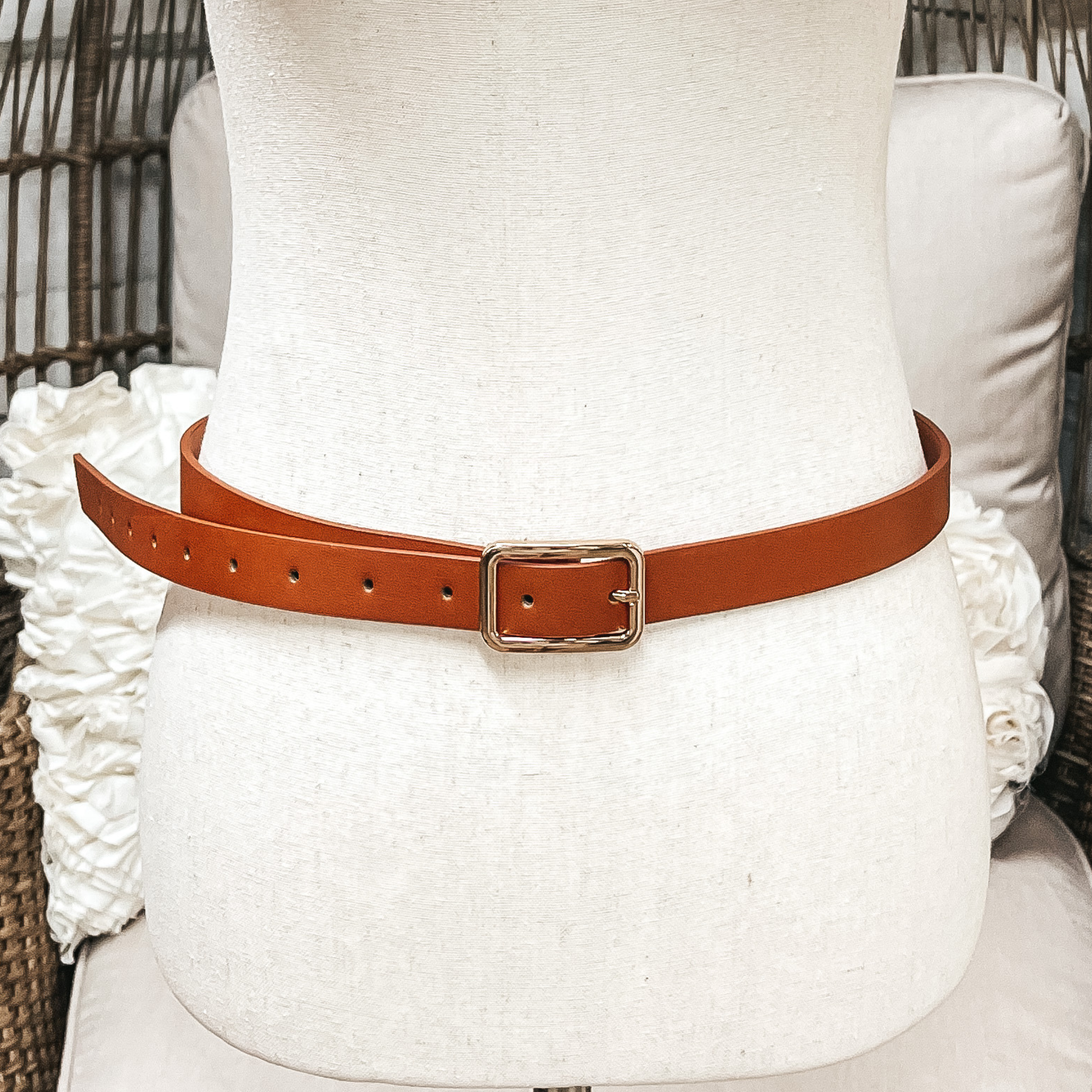 Set of Three | Skinny Fashion Belts in Black, Cognac, and Ivory - Giddy Up Glamour Boutique