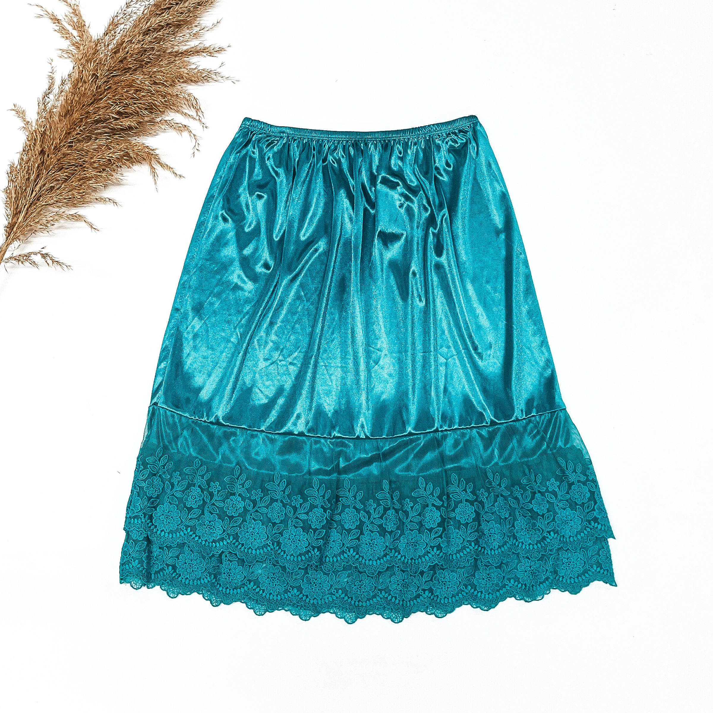 Satin Skirt Slip with Lace Trim in Turquoise | ONLY 1 LEFT! - Giddy Up Glamour Boutique