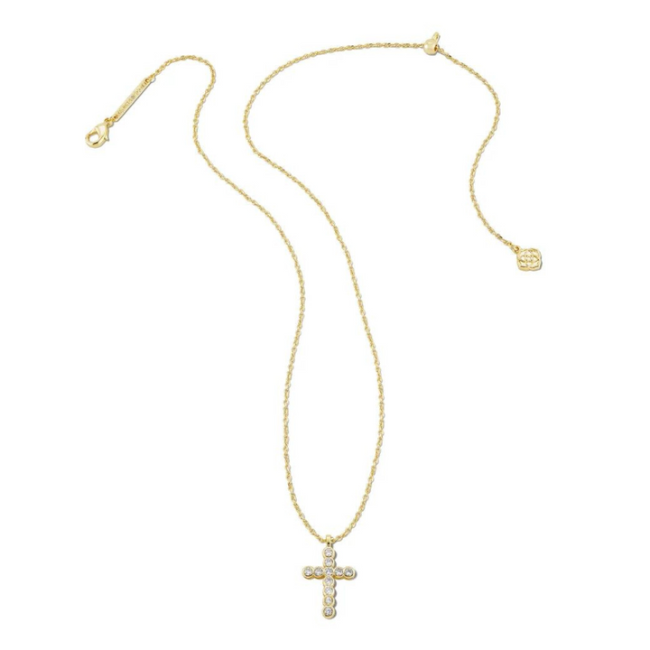 Kendra Scott | Cross Gold Pendant Necklace in White Crystal - Giddy Up Glamour Boutique