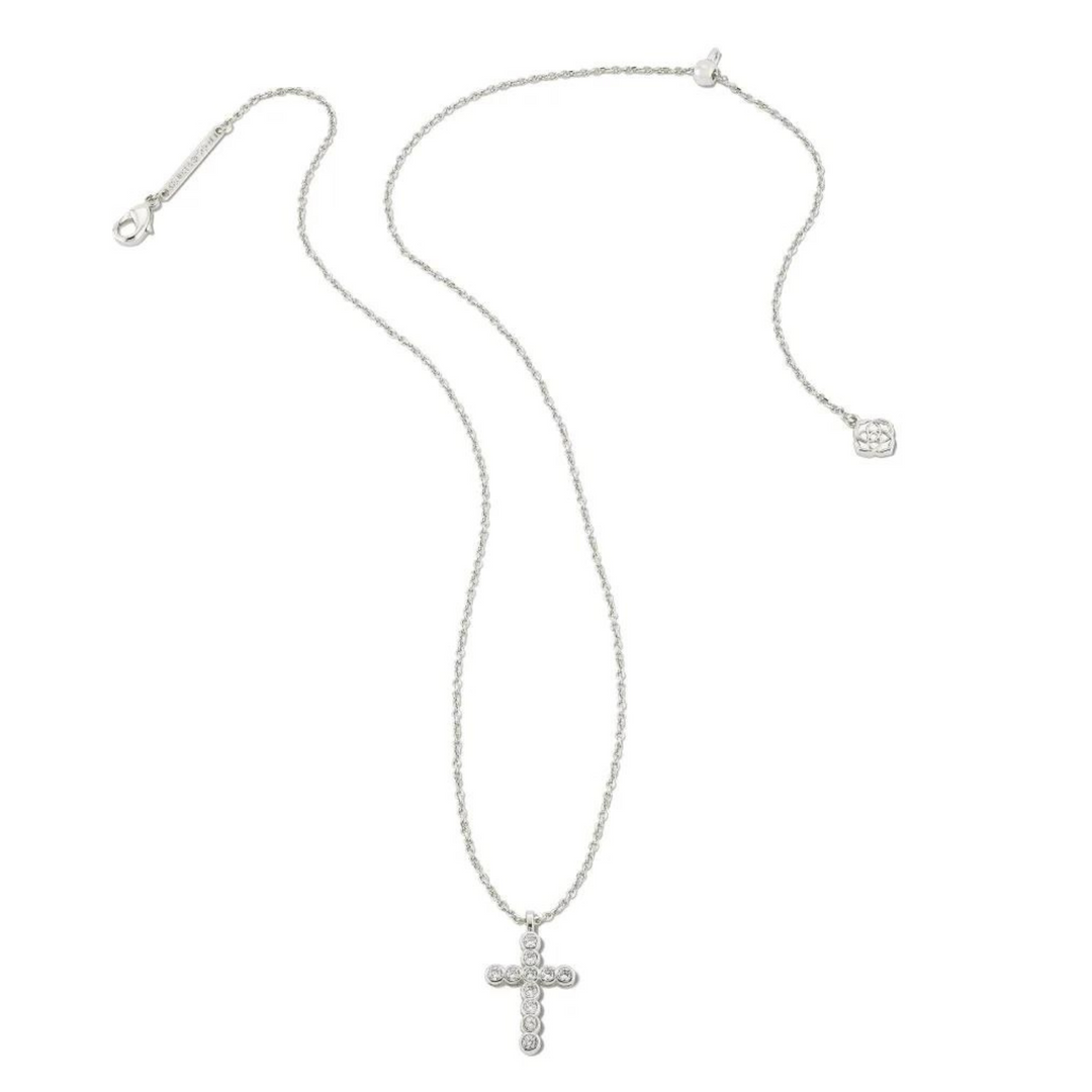 Kendra Scott | Cross Silver Pendant Necklace in White Crystal - Giddy Up Glamour Boutique