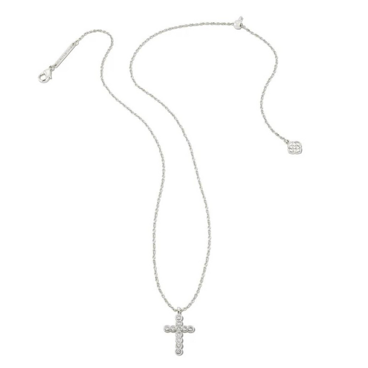 Kendra Scott | Cross Silver Pendant Necklace in White Crystal - Giddy Up Glamour Boutique