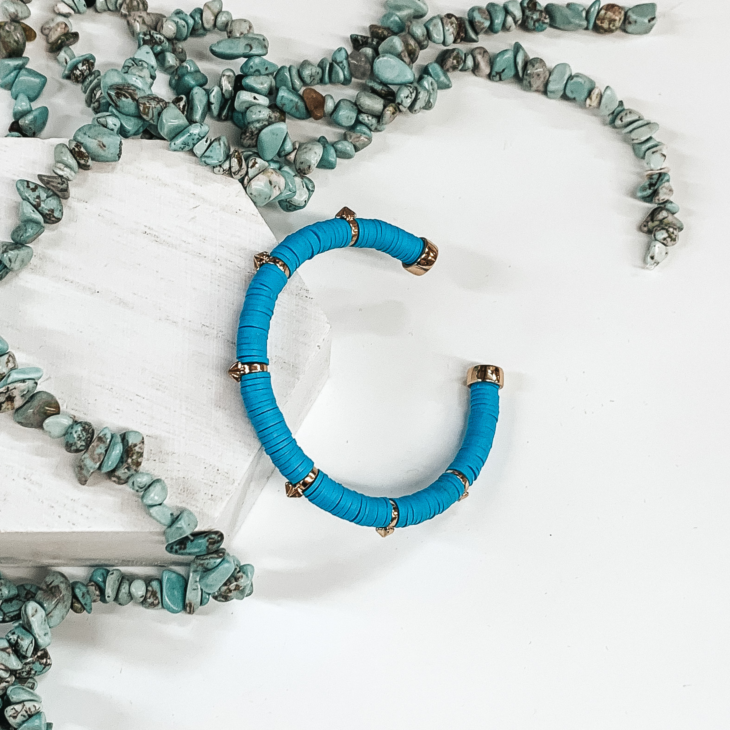 Lost in Paradise Disc Bead Bracelet in Baby Blue - Giddy Up Glamour Boutique