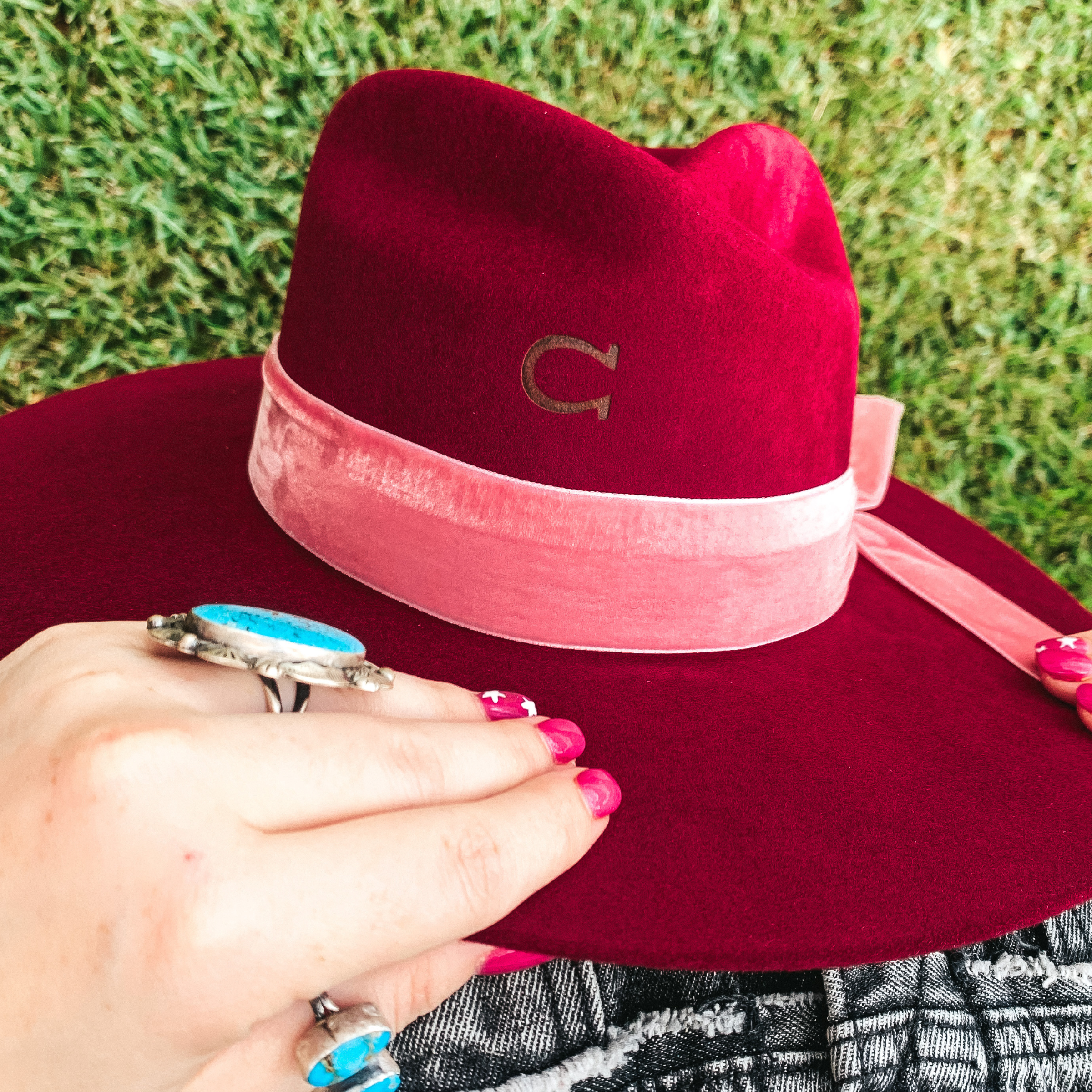 Charlie 1 Horse | Lady Bandit Wool Felt Hat with Pink Velvet Band in Burgundy - Giddy Up Glamour Boutique