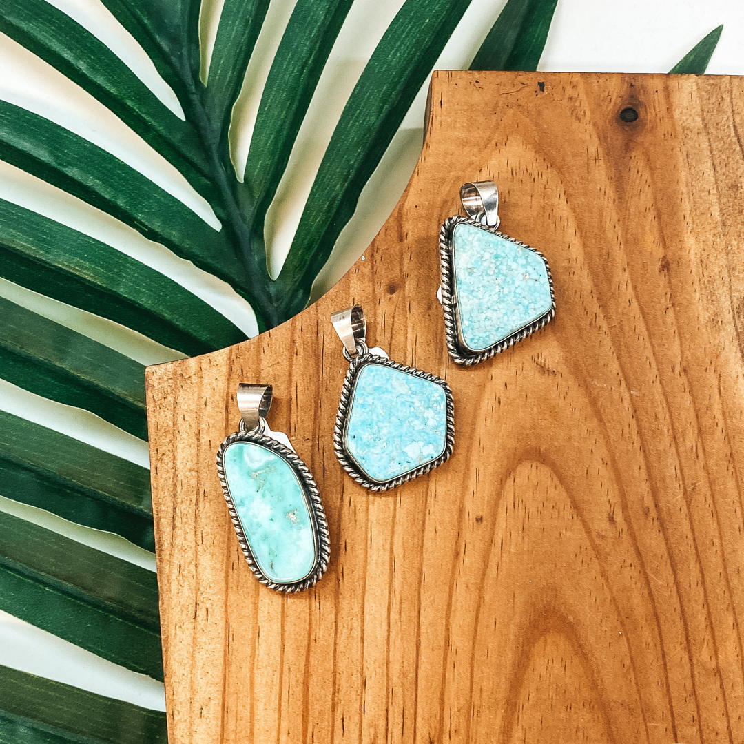 Eli Skeets | Navajo Handmade Asymmetrical Turquoise Pendant in Sterling Silver Casting - Giddy Up Glamour Boutique