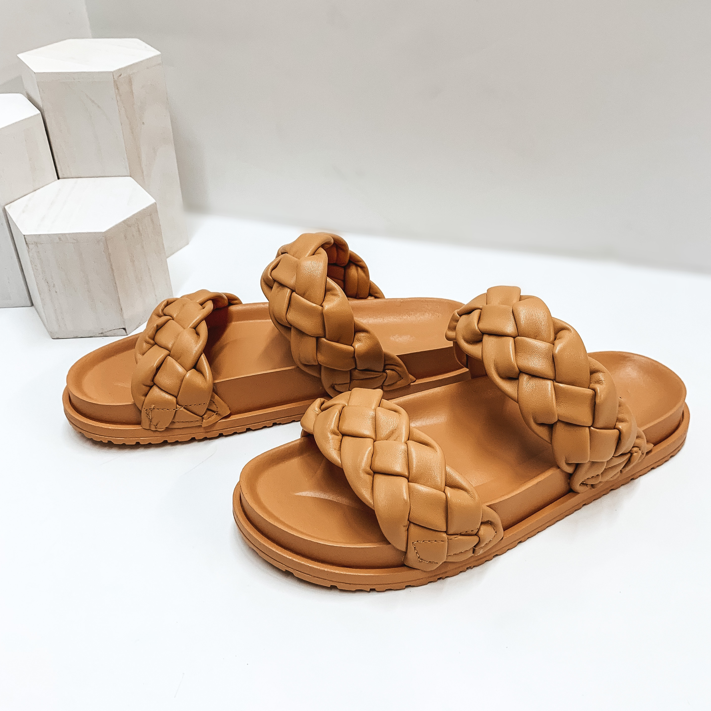 Far From Over Braided Two Strap Slide On Sandals in Sand