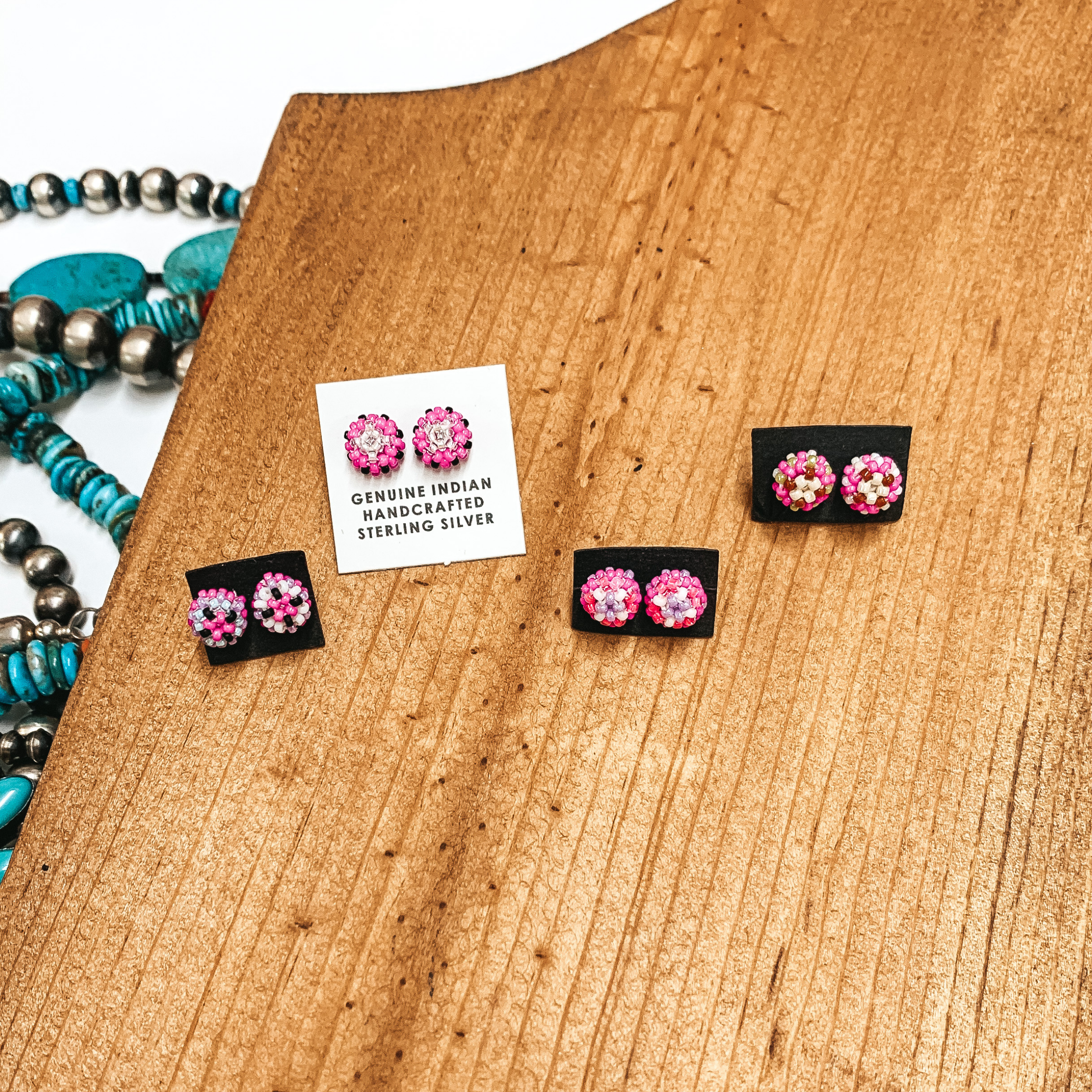 Navajo | Navajo Handmade Beaded Stud Earrings in Pinks - Giddy Up Glamour Boutique