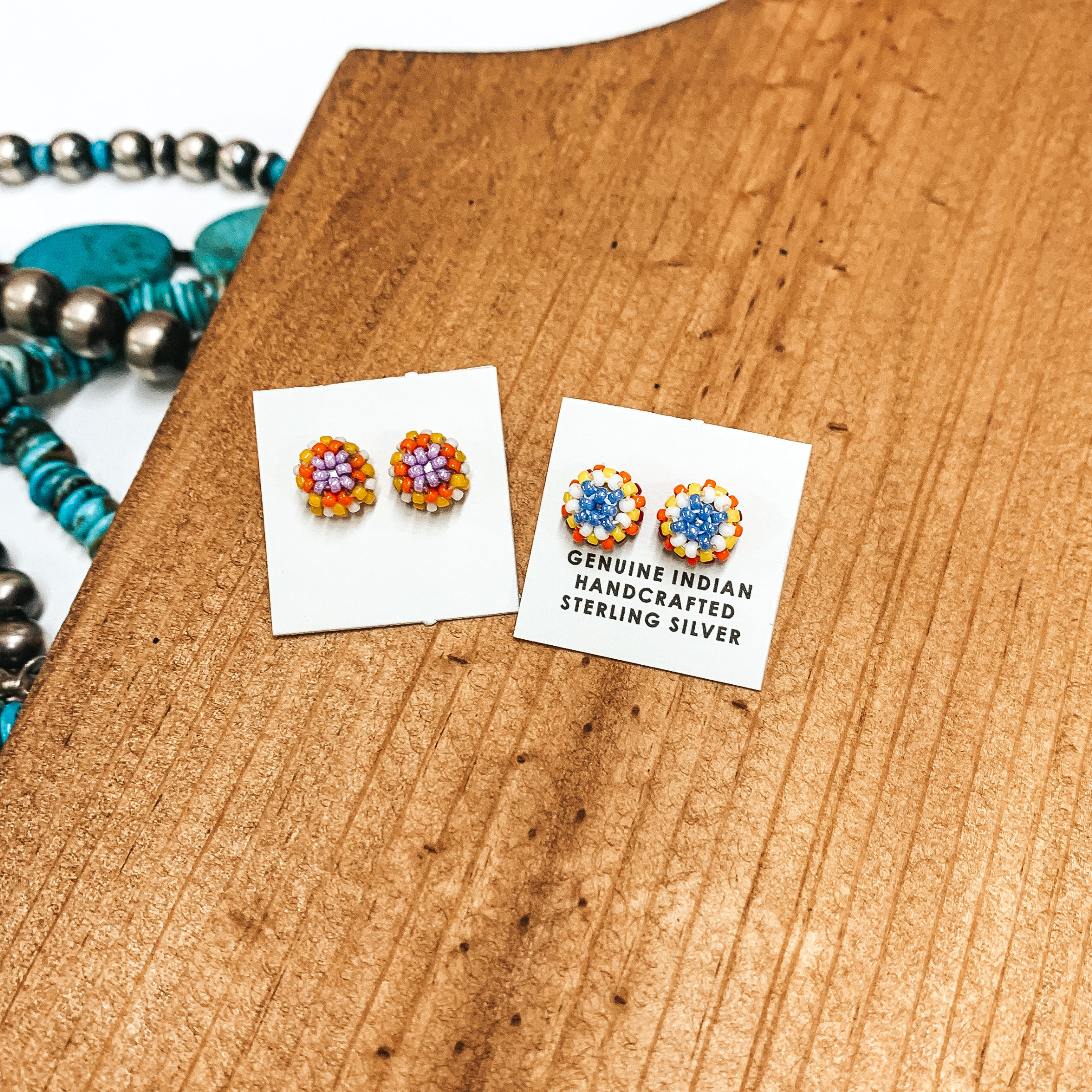 Navajo | Navajo Handmade Beaded Stud Earrings in Pastels - Giddy Up Glamour Boutique