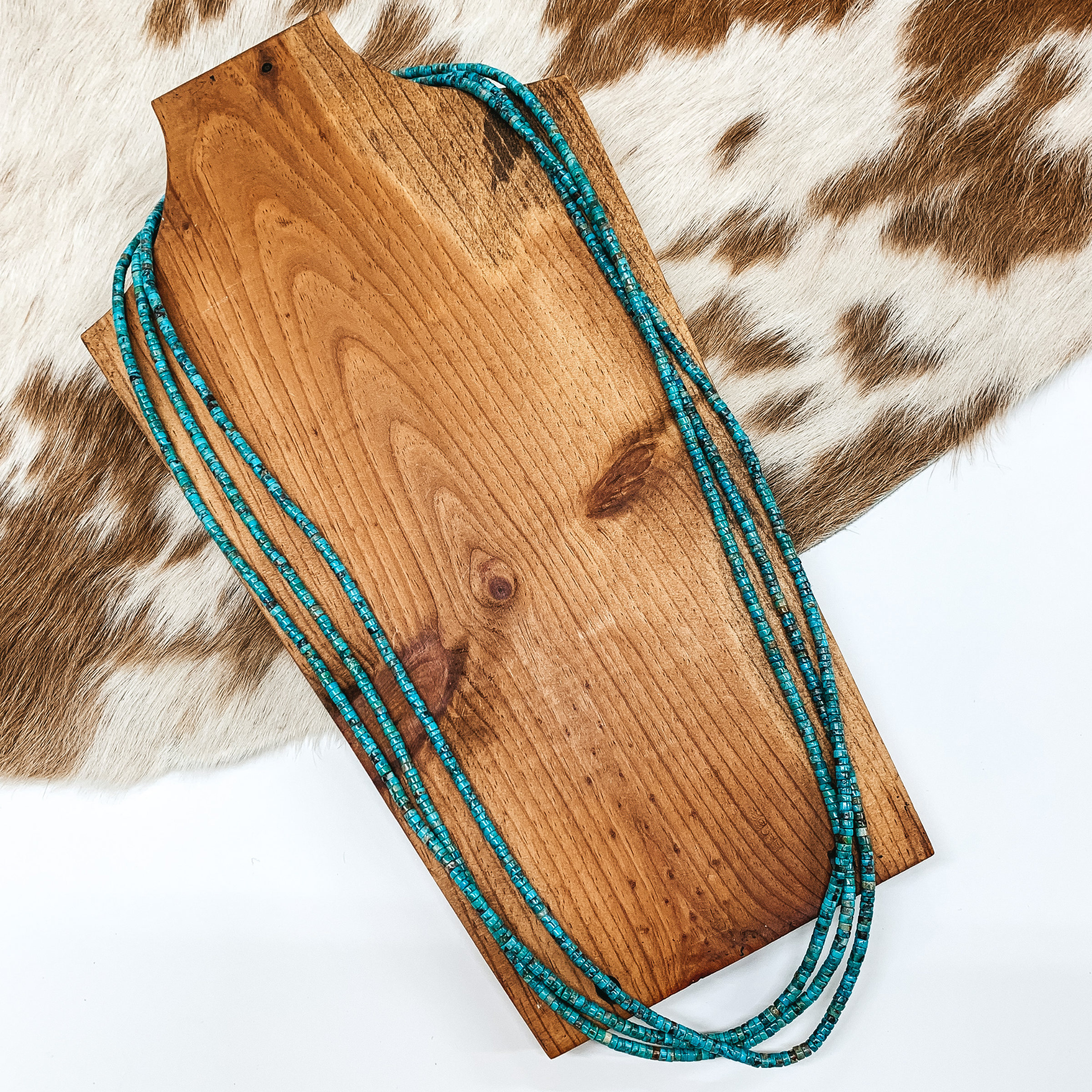 Corina Smith | Navajo Handmade Three Strand Kingman Turquoise Bead Necklace | 34 Inches - Giddy Up Glamour Boutique