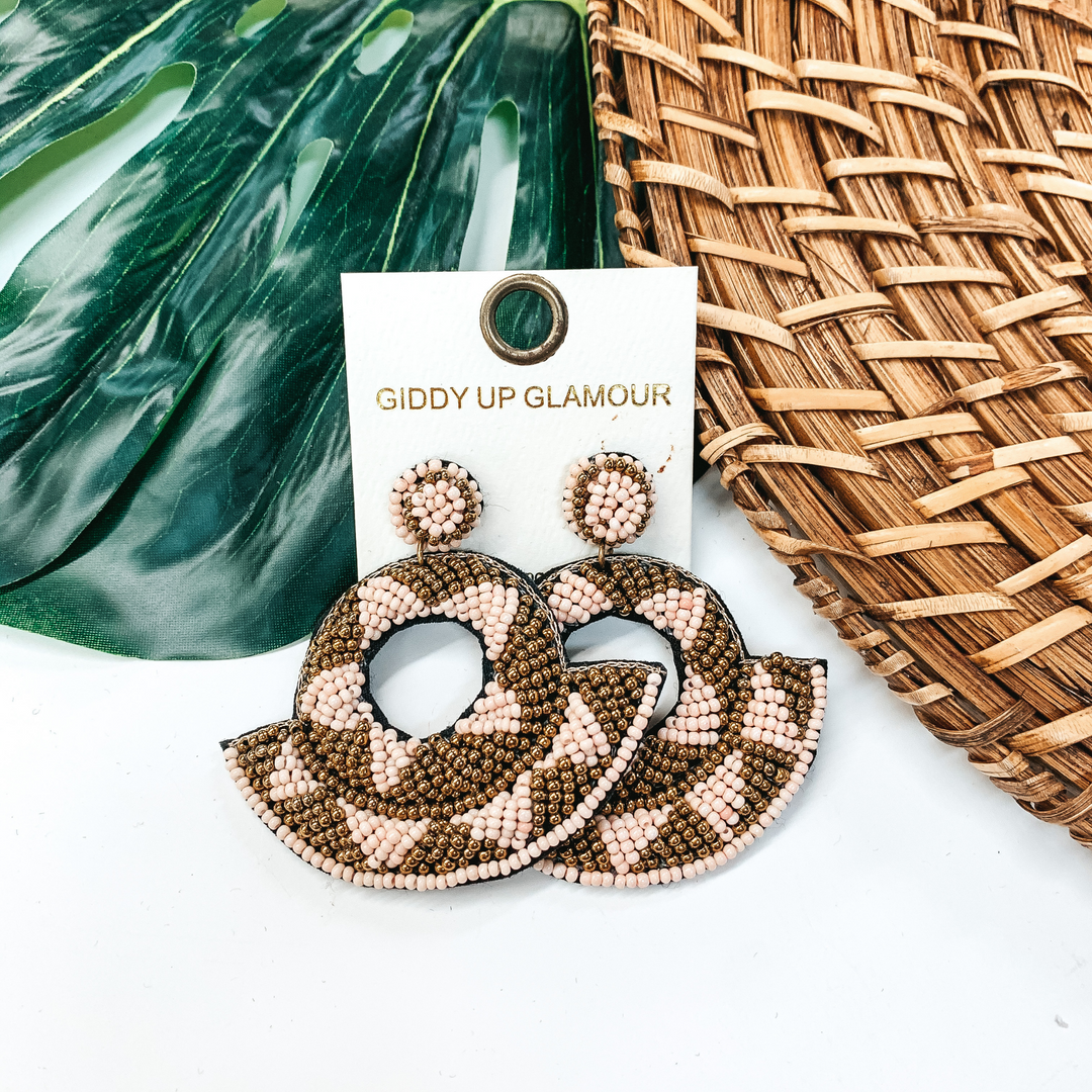 Seed Beaded Fan Post Earrings in Blush and Gold - Giddy Up Glamour Boutique