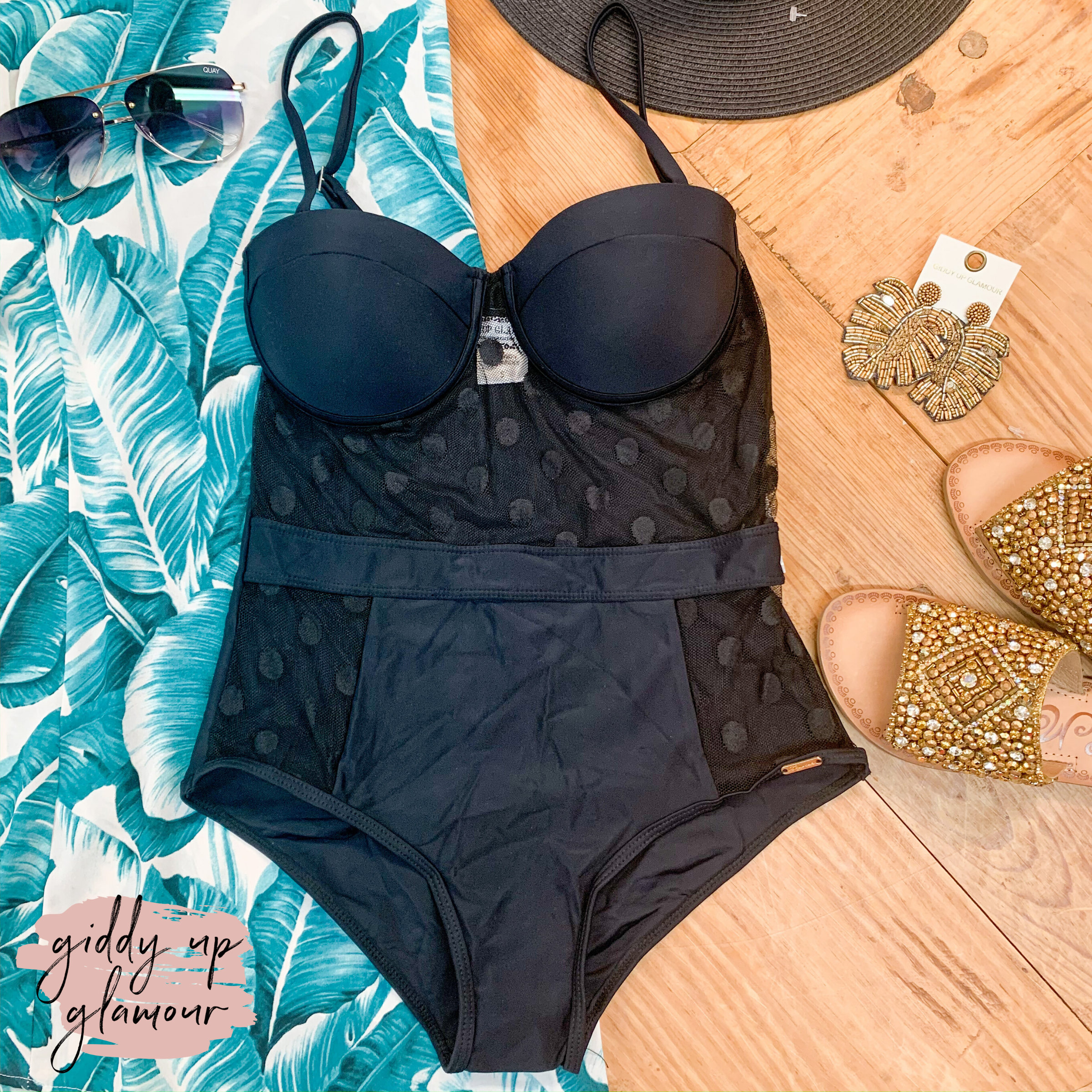 Summertime Fine Dotted Mesh One Piece Swimsuit in Black - Giddy Up Glamour Boutique
