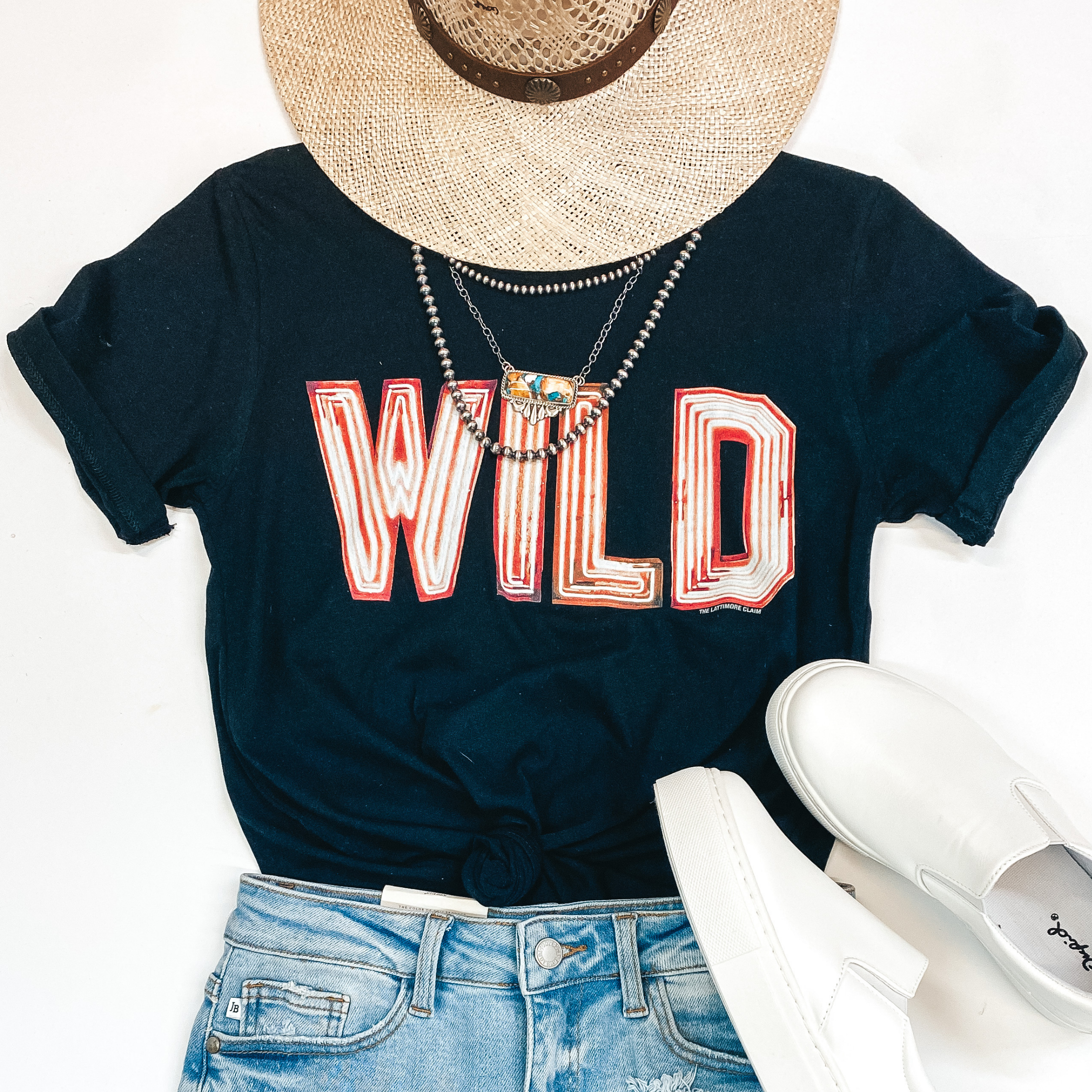 Last Chance Size XL | Wild Marquee Sign Short Sleeve Graphic Tee in Black - Giddy Up Glamour Boutique