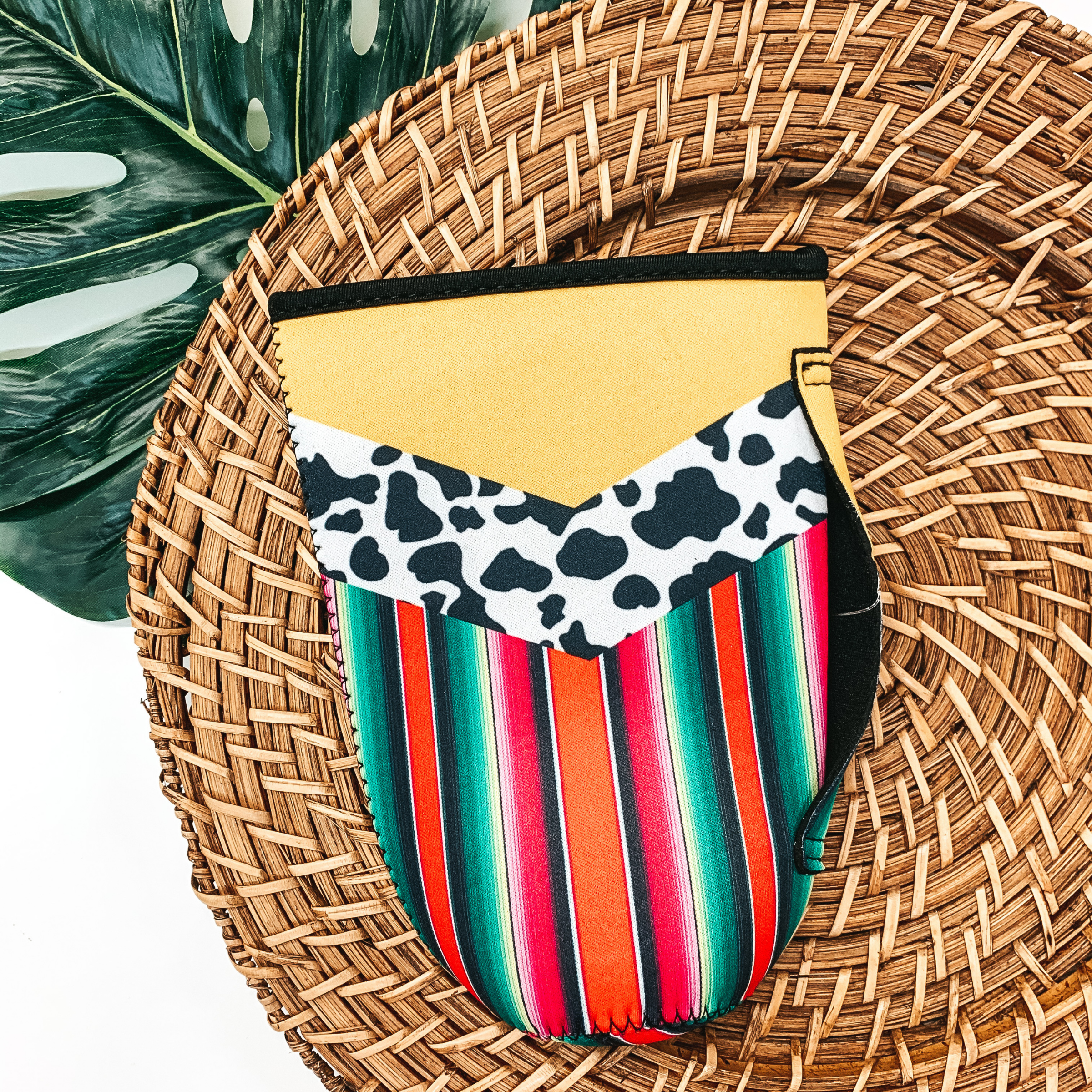 Three Color Cow Print Serape Tumbler Drink Sleeve - Giddy Up Glamour Boutique