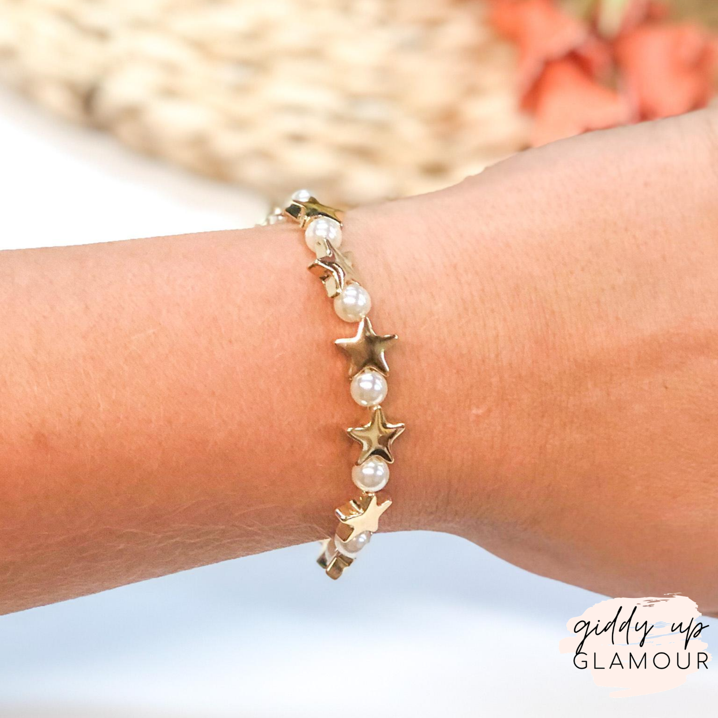 Pearl and Star Bracelet in Gold - Giddy Up Glamour Boutique