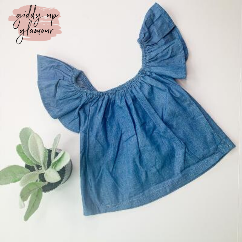 Children's | Chime In Light Chambray Denim Off The Shoulder Top - Giddy Up Glamour Boutique
