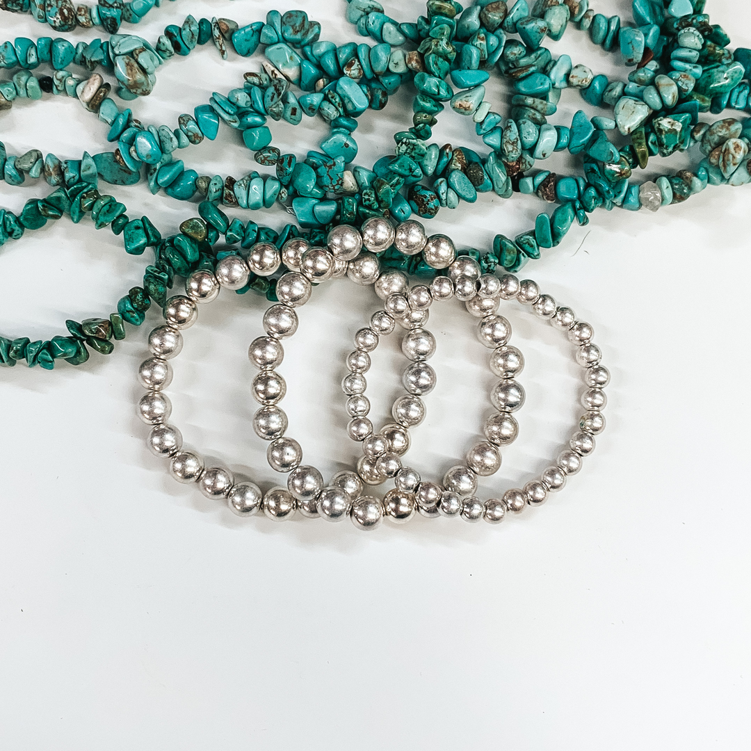 Set of Three | Beaded Bliss 6/7mm Bracelets in Matte Silver - Giddy Up Glamour Boutique