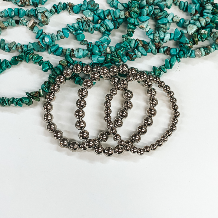 Set of Three | Beaded Bliss 6/7mm Bracelets in Silver - Giddy Up Glamour Boutique