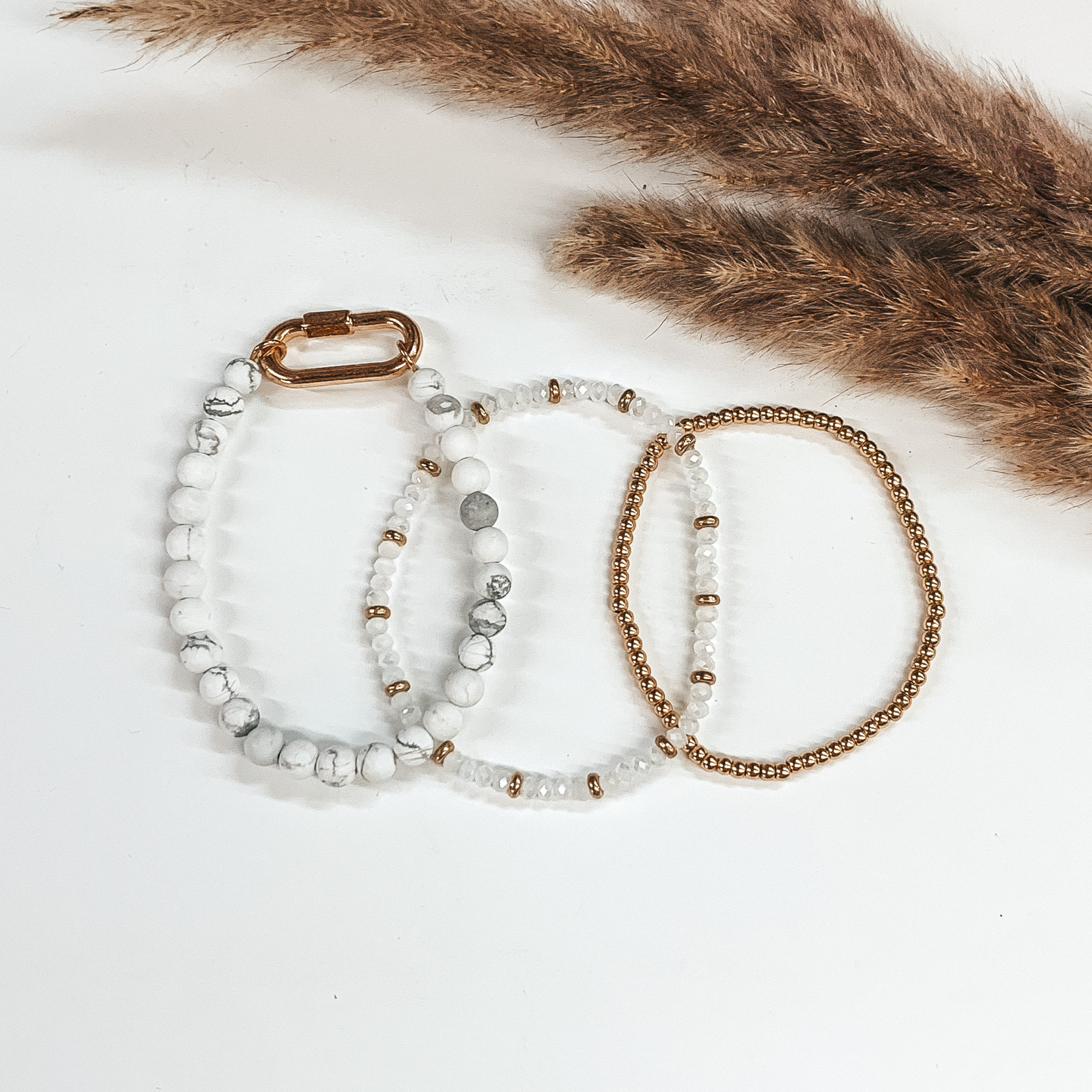 Pebble Beach Bracelets in White/Gold - Giddy Up Glamour Boutique