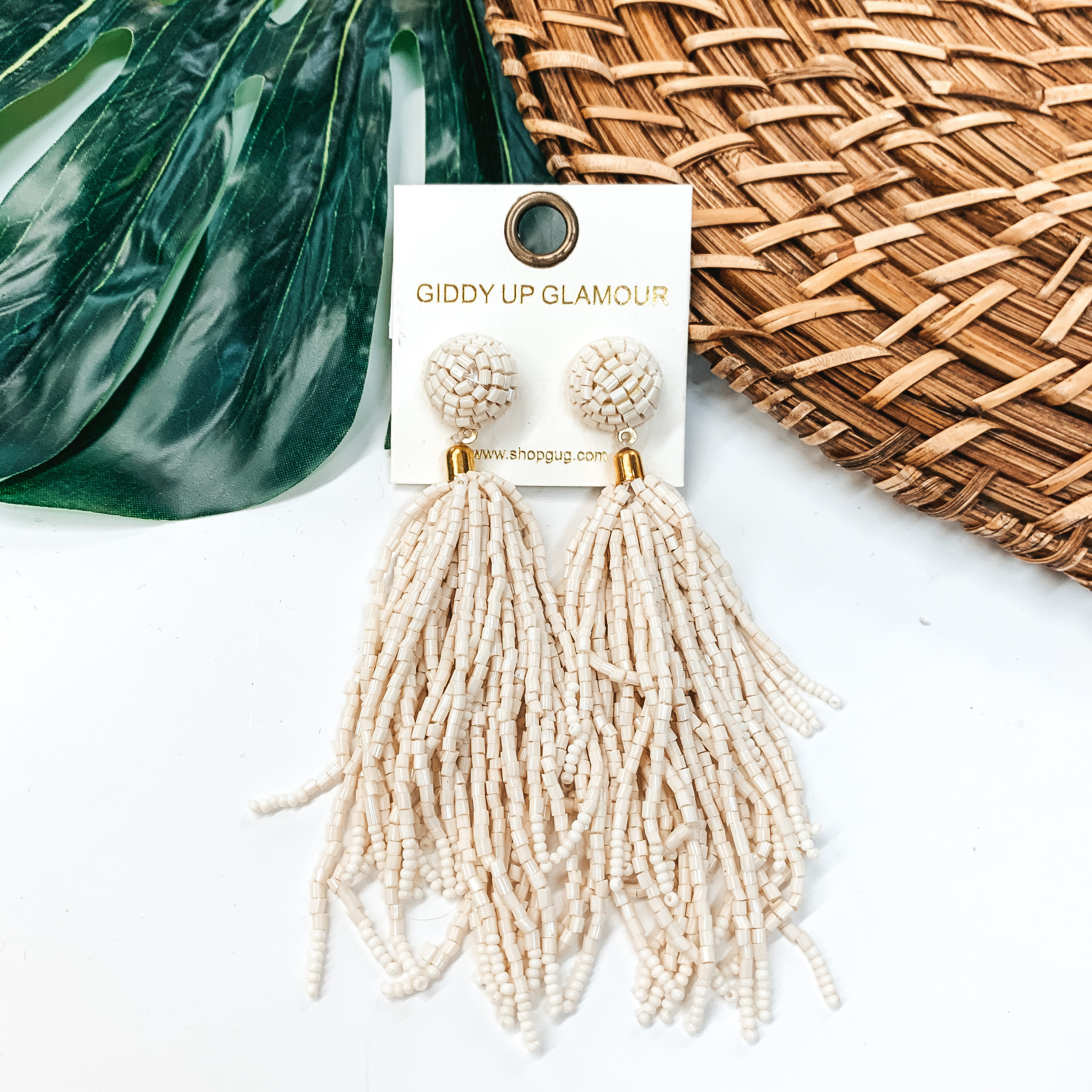 Crash My Party Seed Bead Tassel Earrings In Ivory - Giddy Up Glamour Boutique
