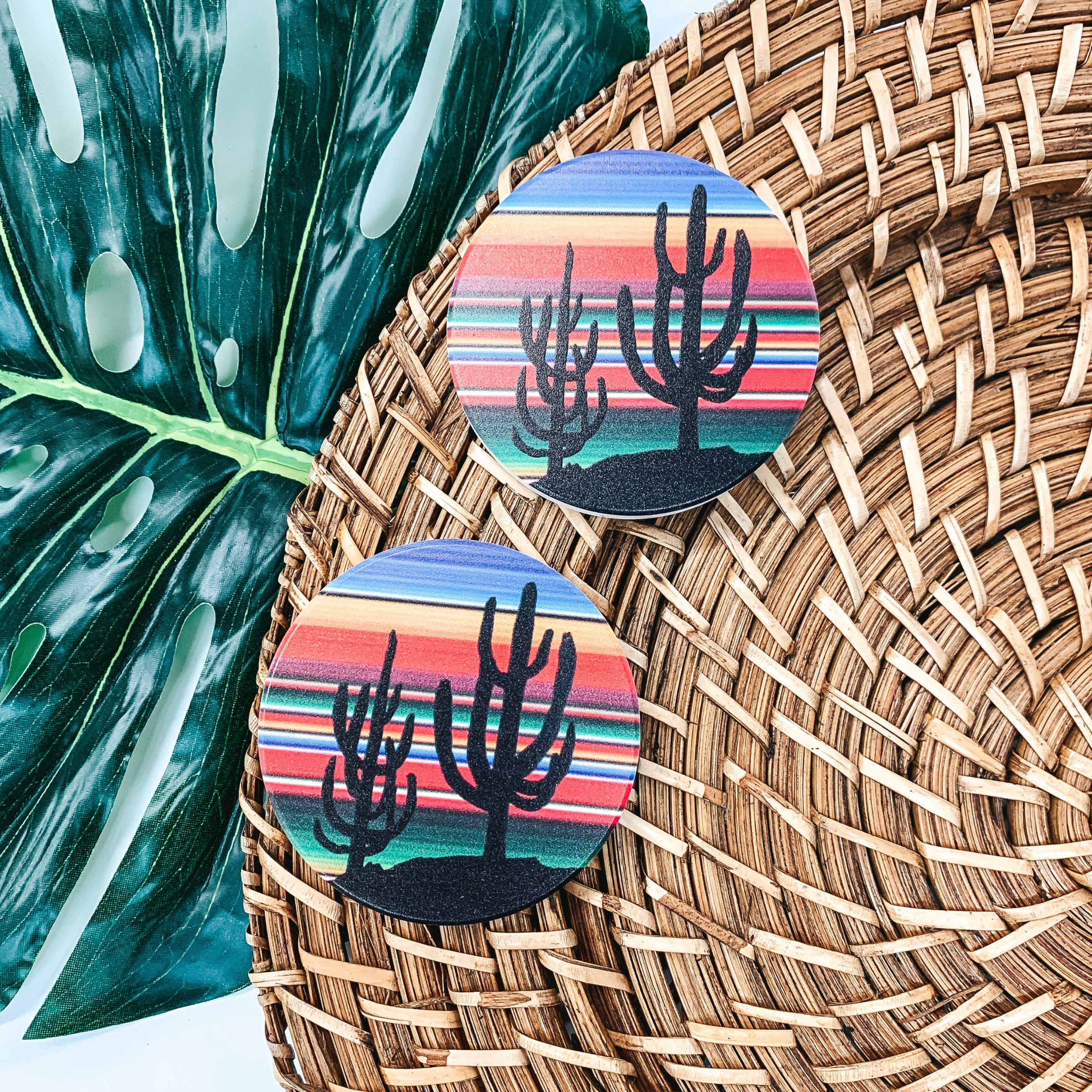 Set of Two | Western Landscape Serape Car Coasters - Giddy Up Glamour Boutique