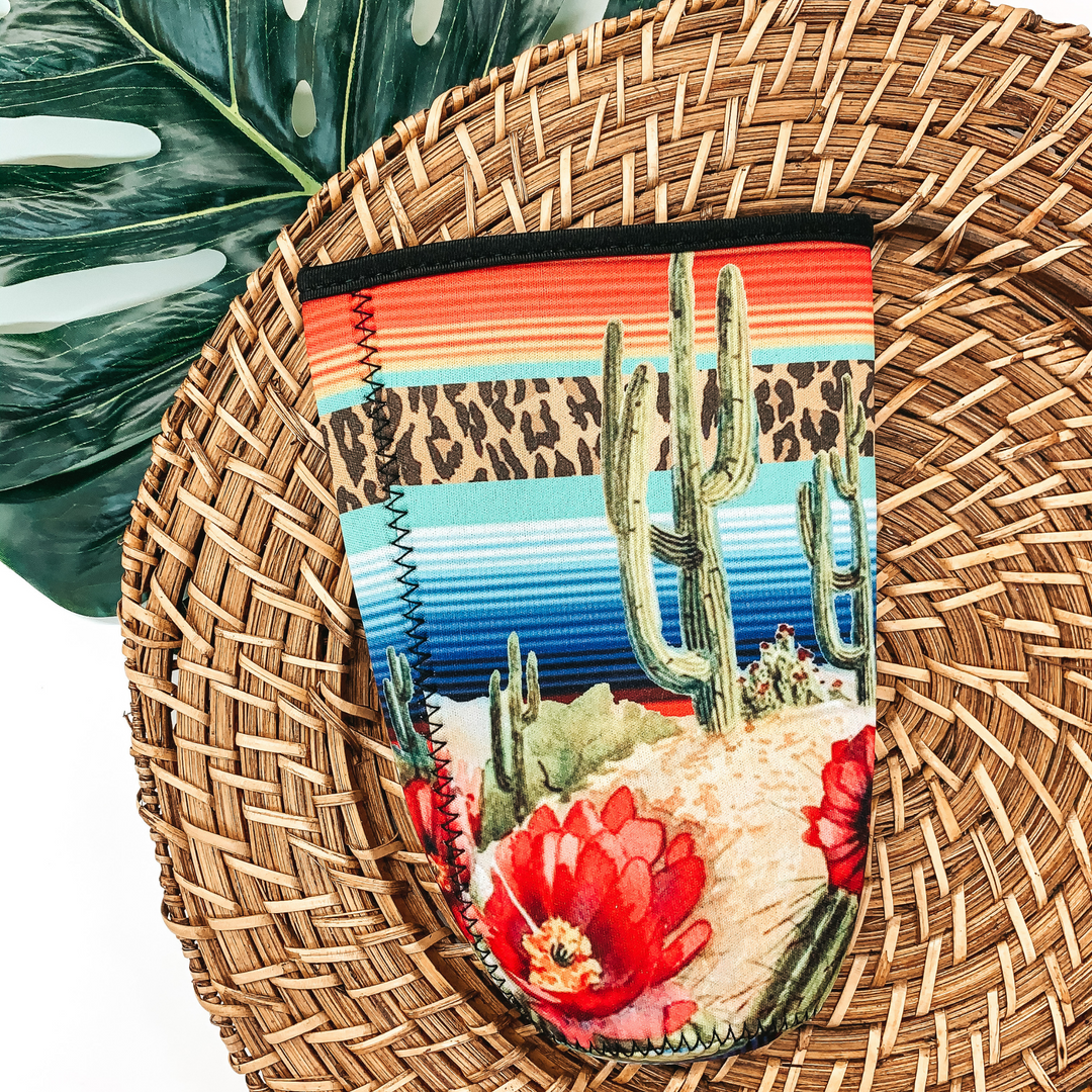 Leopard Print and Serape Southwest Landscape Tumbler Drink Sleeve - Giddy Up Glamour Boutique