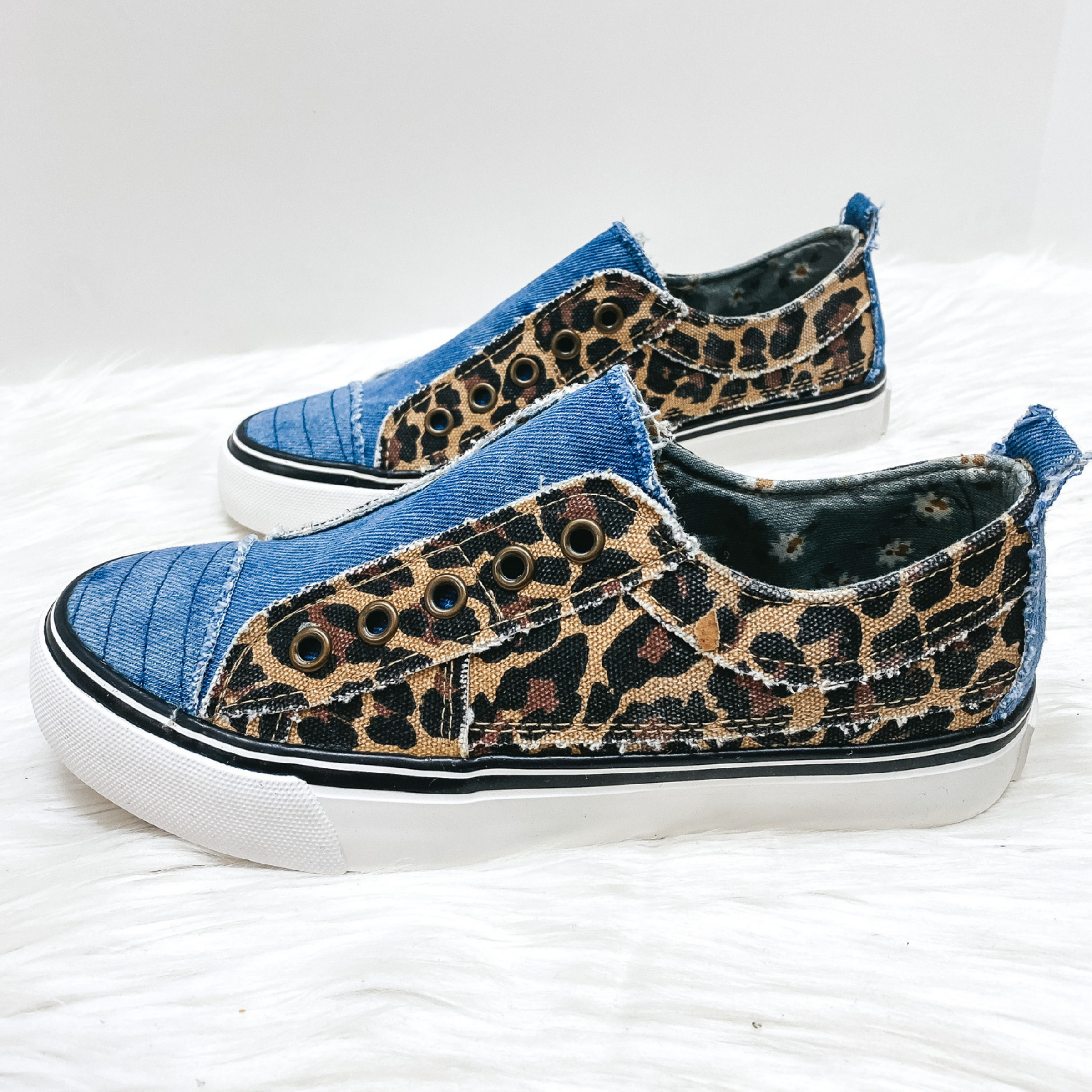 Last Chance Size 10 | Very G | Two Sides of the Story Two-Toned Slip On Sneakers in Leopard and Denim - Giddy Up Glamour Boutique