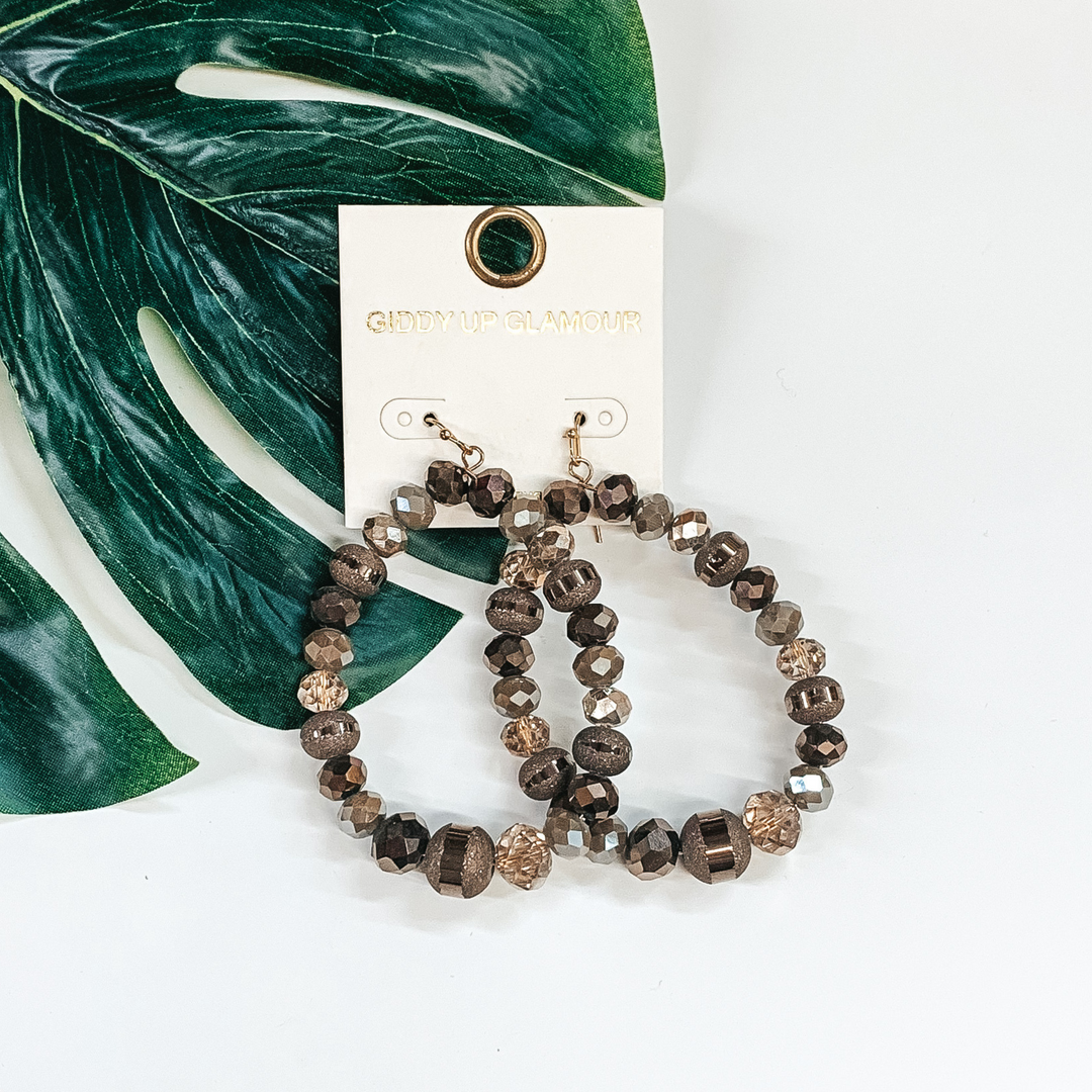 Crystal Beaded Teardrop Earrings in Bronze Mix - Giddy Up Glamour Boutique