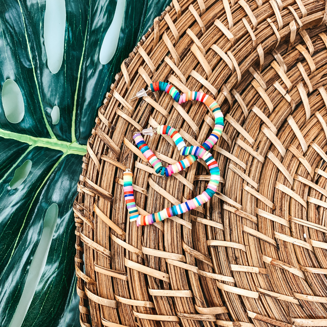 Heart Disc Bead Hoop Earrings in Multi - Giddy Up Glamour Boutique
