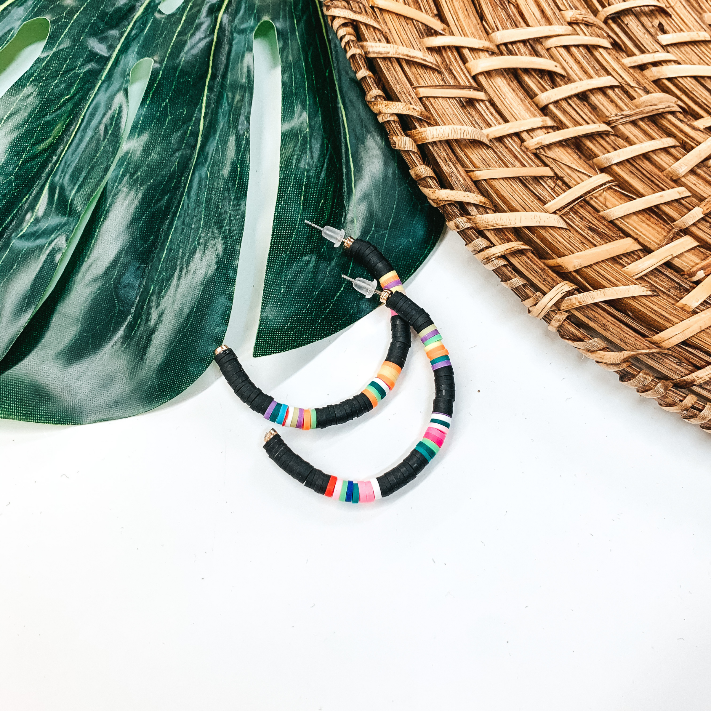 Last Chance | Rubber Bead Hoop Earrings in Black - Giddy Up Glamour Boutique