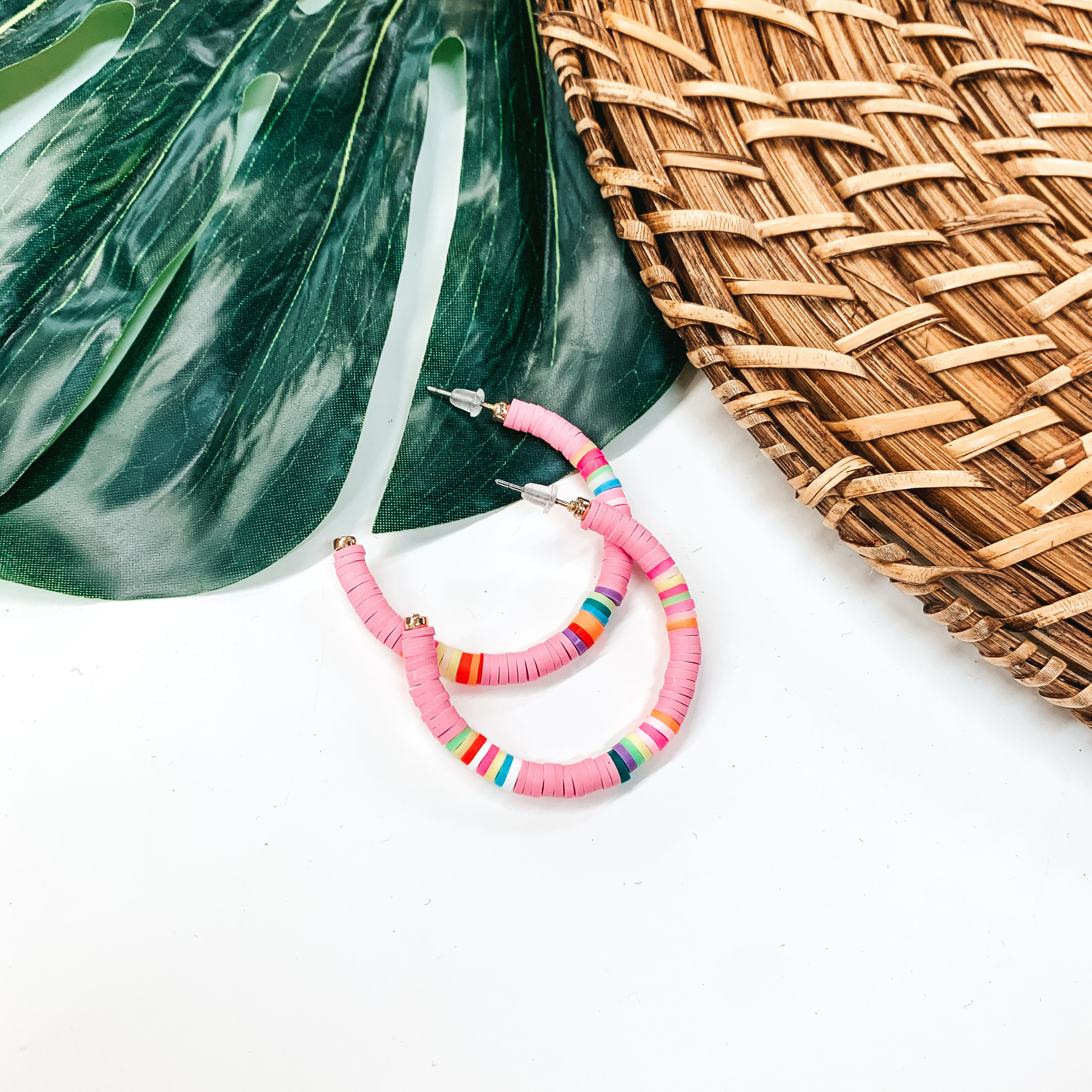 Rubber Bead Hoop Earrings in Pink - Giddy Up Glamour Boutique