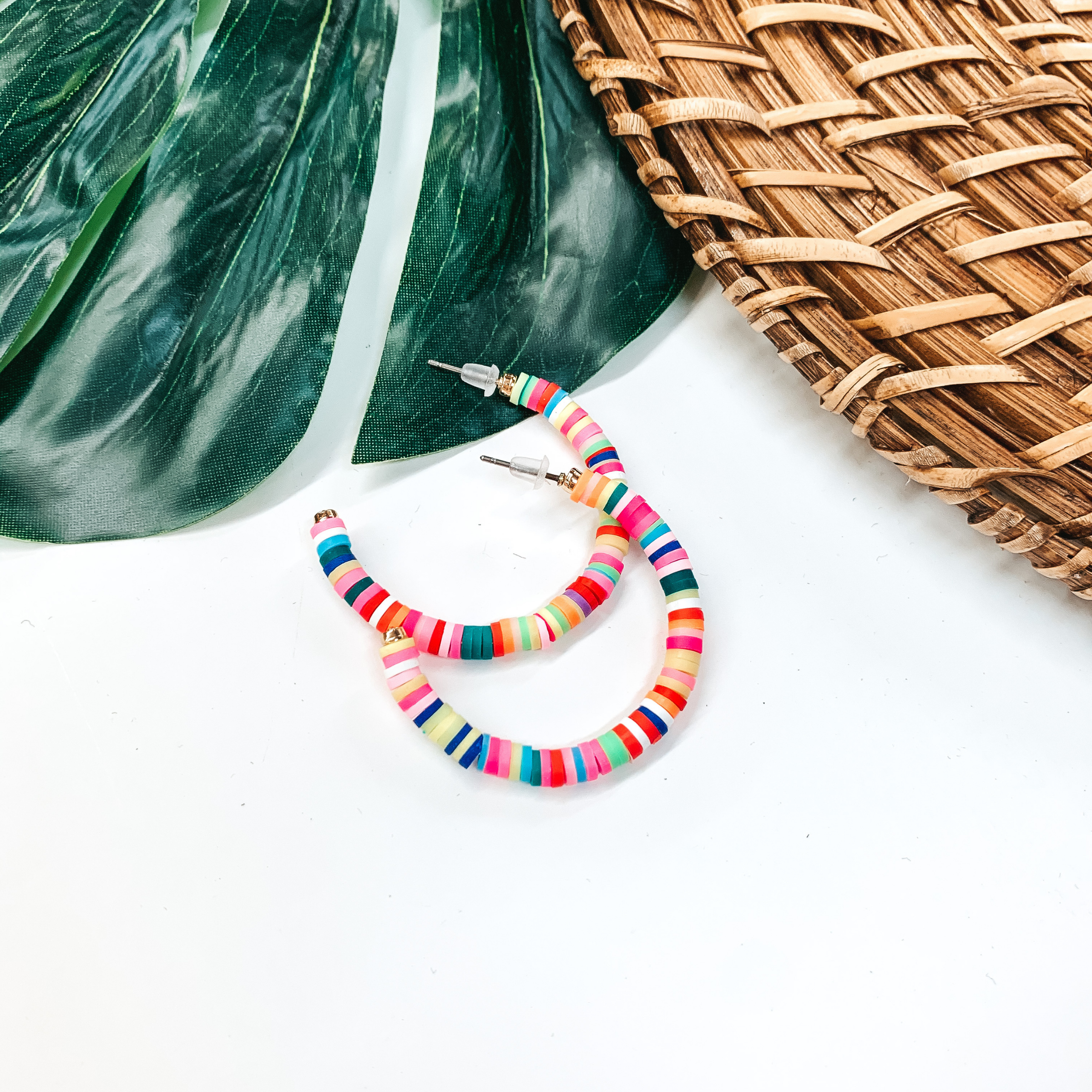 Rubber Bead Hoop Earrings in Multi - Giddy Up Glamour Boutique