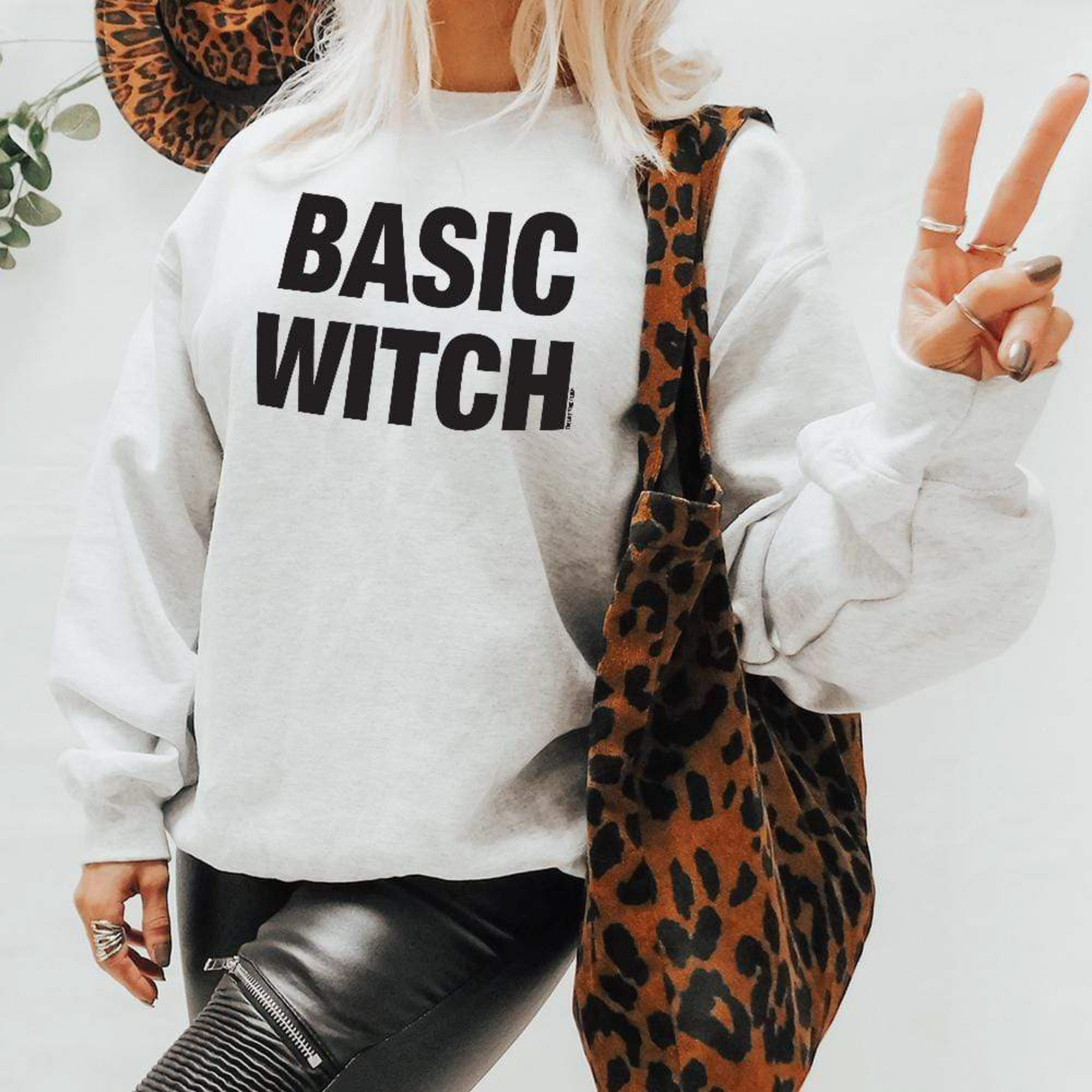 Online Exclusive| Basic Witch Long Sleeve Halloween Graphic Sweatshirt in White - Giddy Up Glamour Boutique
