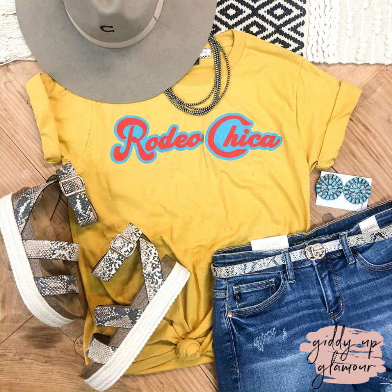 Rodeo Chica Vintage Graphic Tee in Mustard Yellow - Giddy Up Glamour Boutique