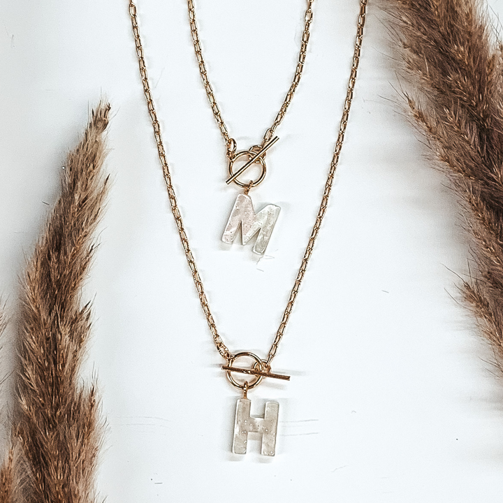 White Sparkle Initial Charm Gold Necklace - Giddy Up Glamour Boutique