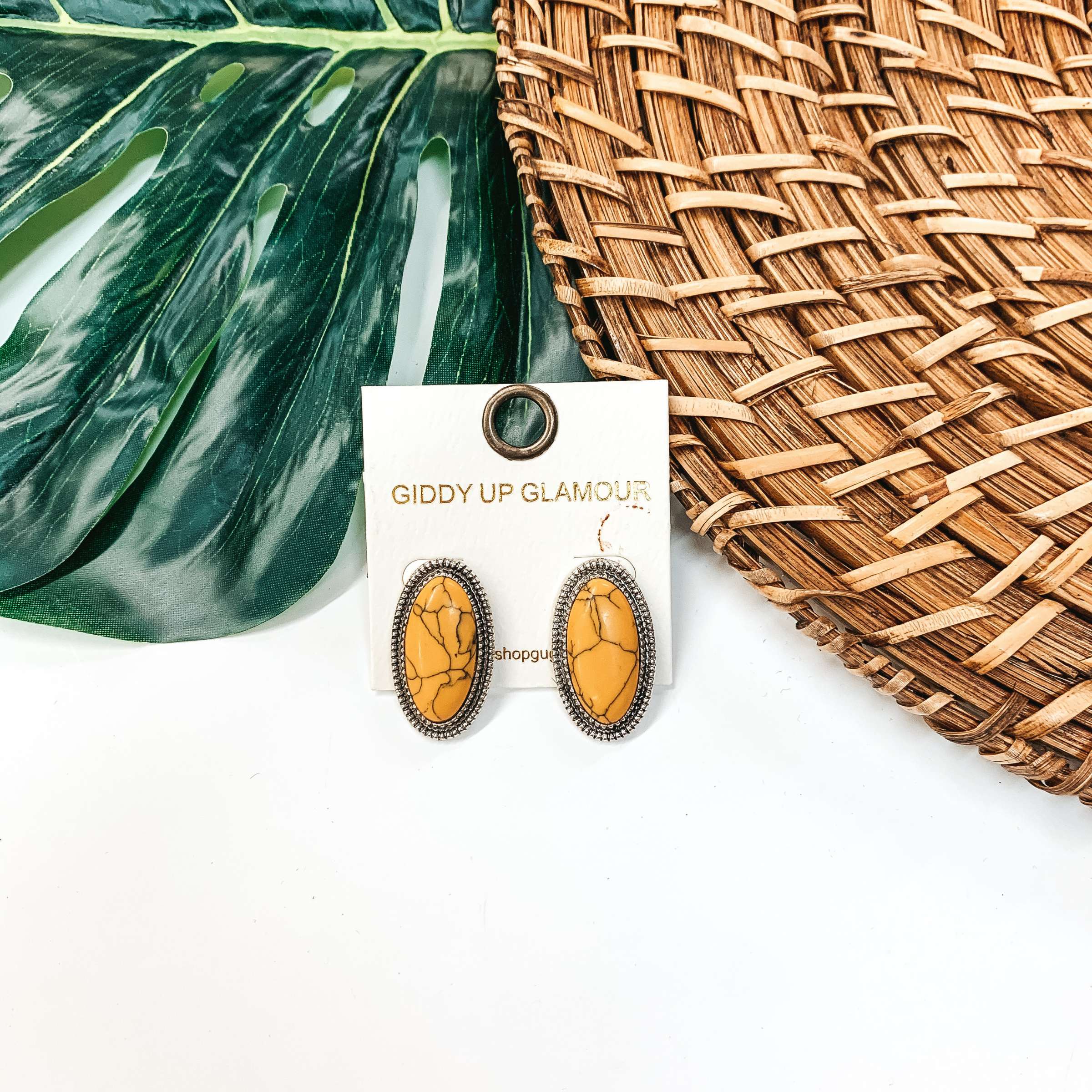 Oval Stone Stud Earrings in Yellow - Giddy Up Glamour Boutique