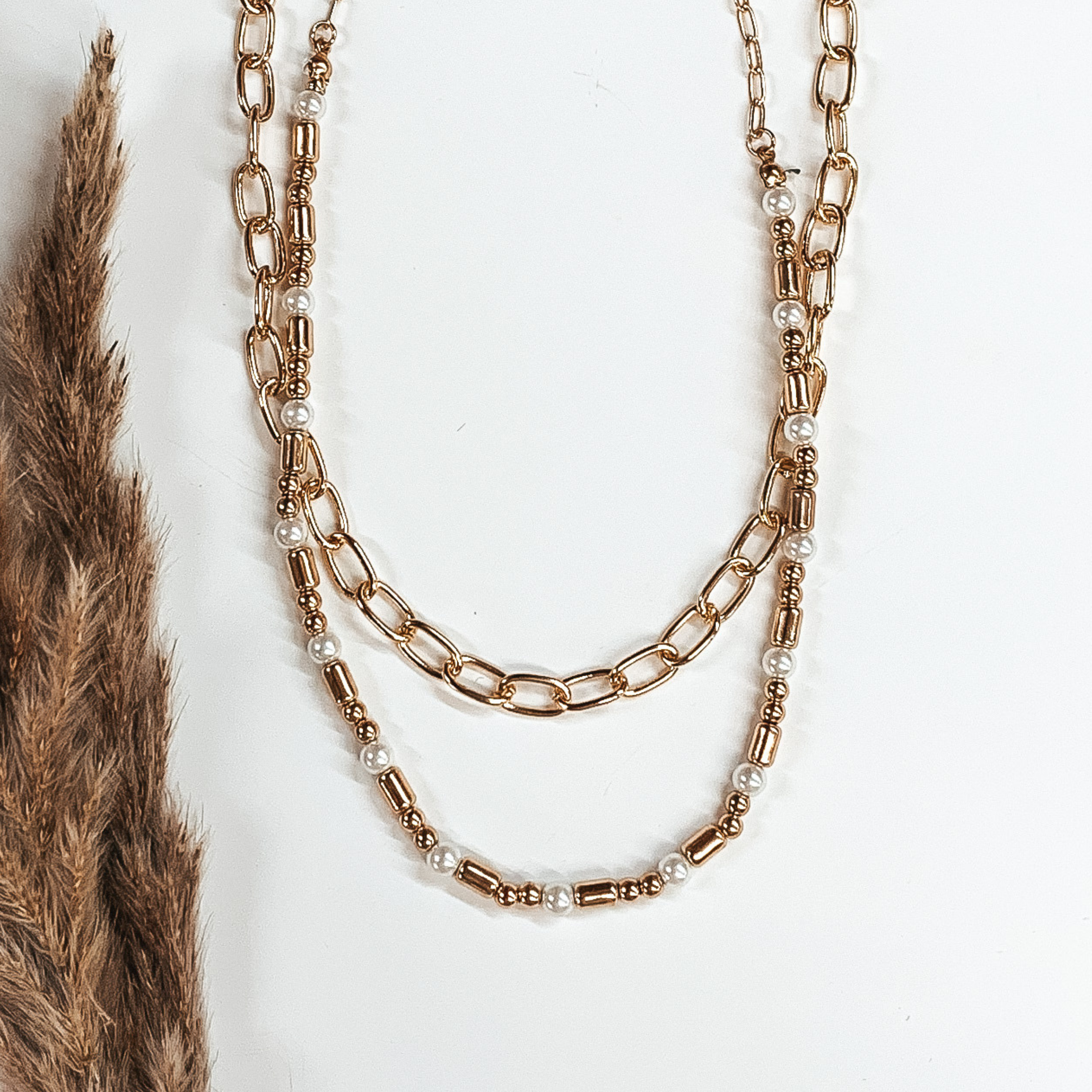 Truly Tempting Gold Necklace Set with White Pearls - Giddy Up Glamour Boutique