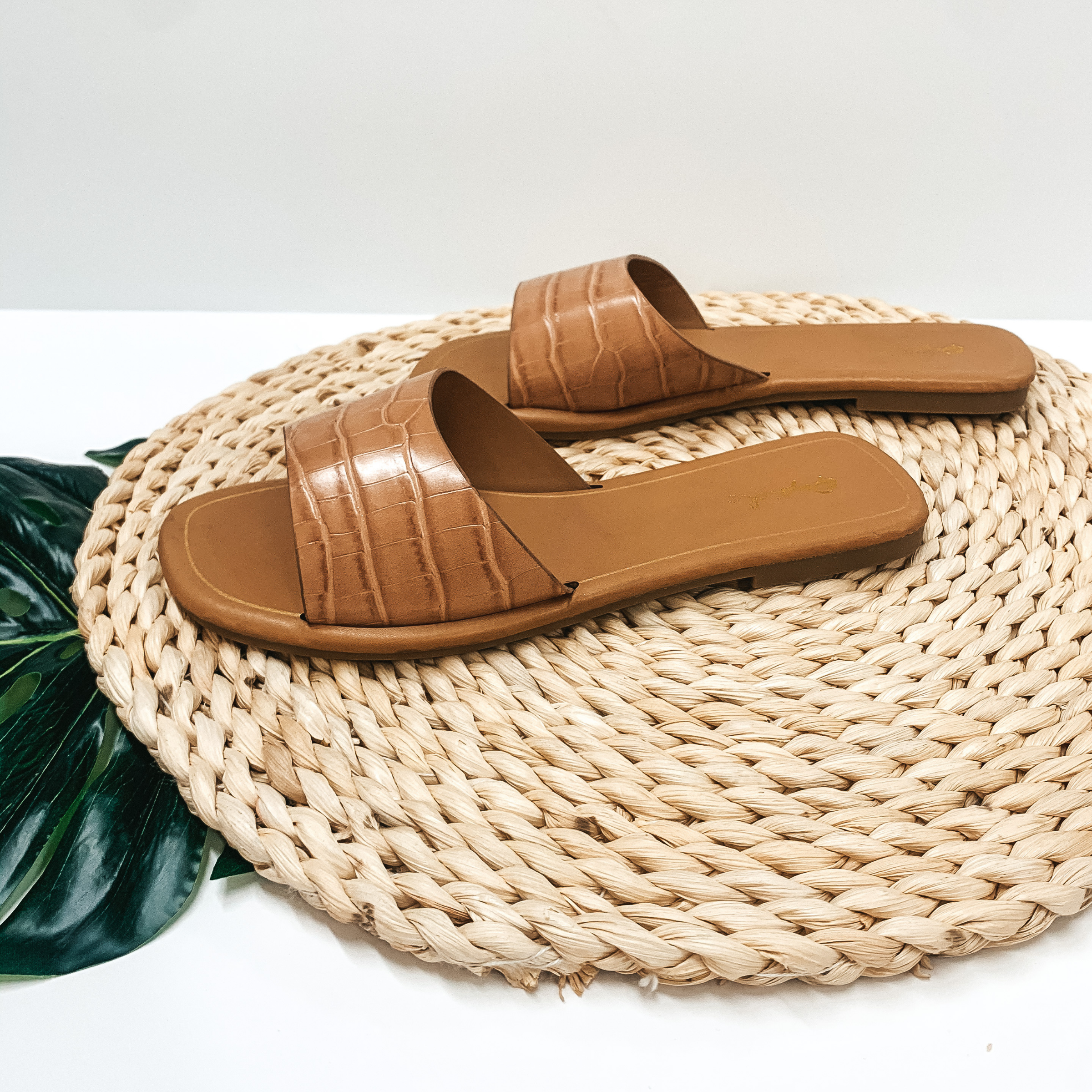 Always in the Lead Crocodile Slide On Sandals in Nude - Giddy Up Glamour Boutique