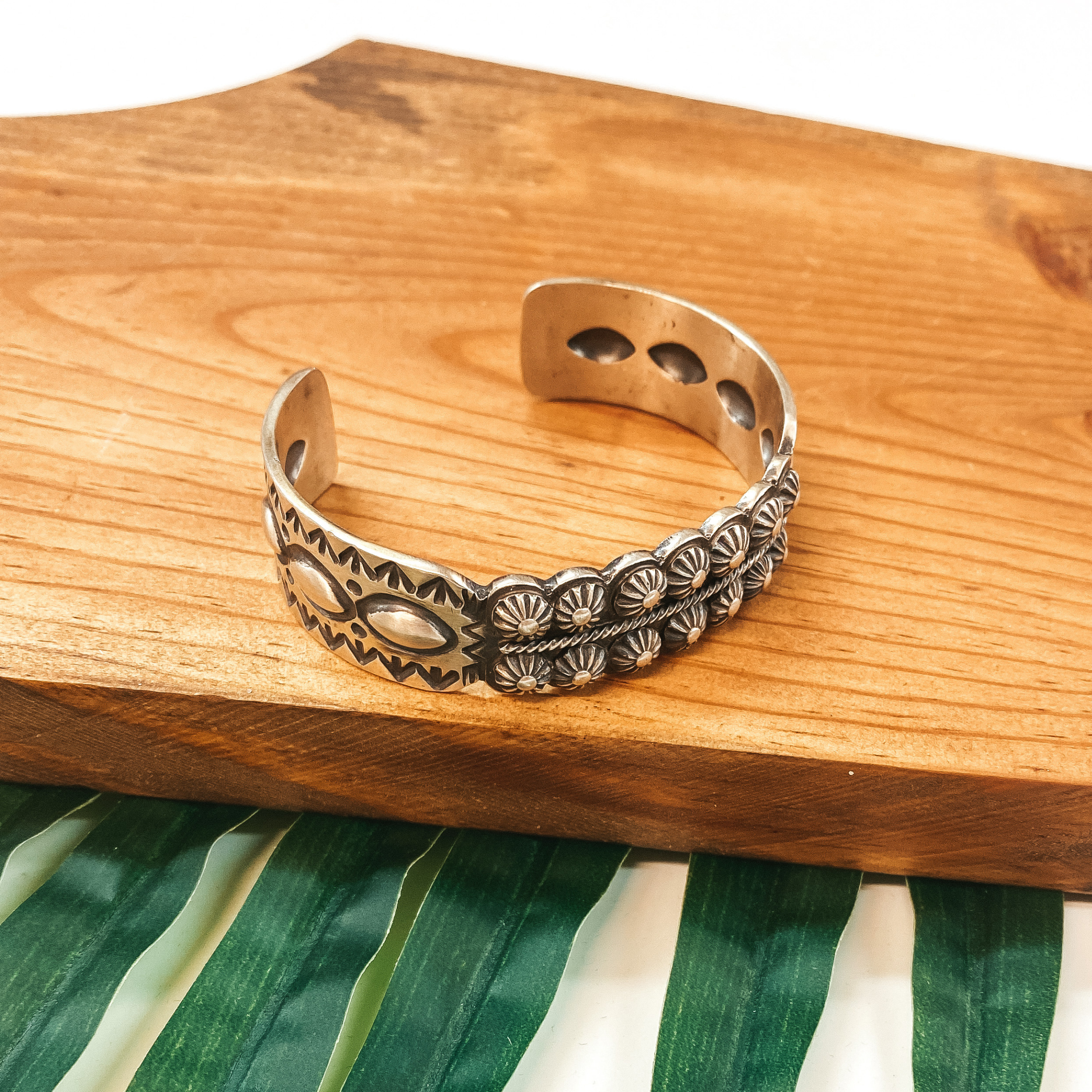 Moe | Navajo Handmade Sterling Silver Tooled Detailing Cuff Bracelet - Giddy Up Glamour Boutique