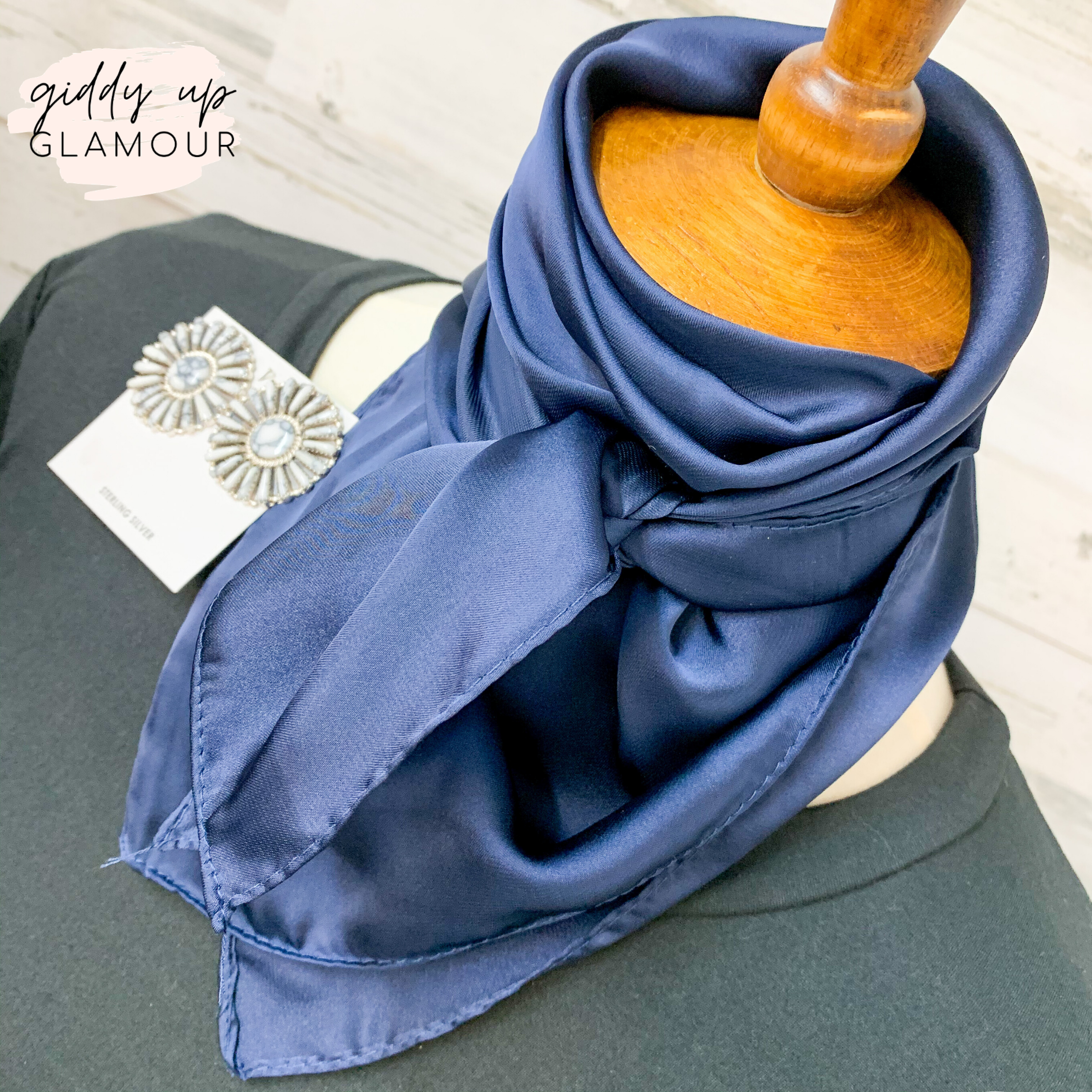 Solid Silky Wild Rag in Navy Blue - Giddy Up Glamour Boutique