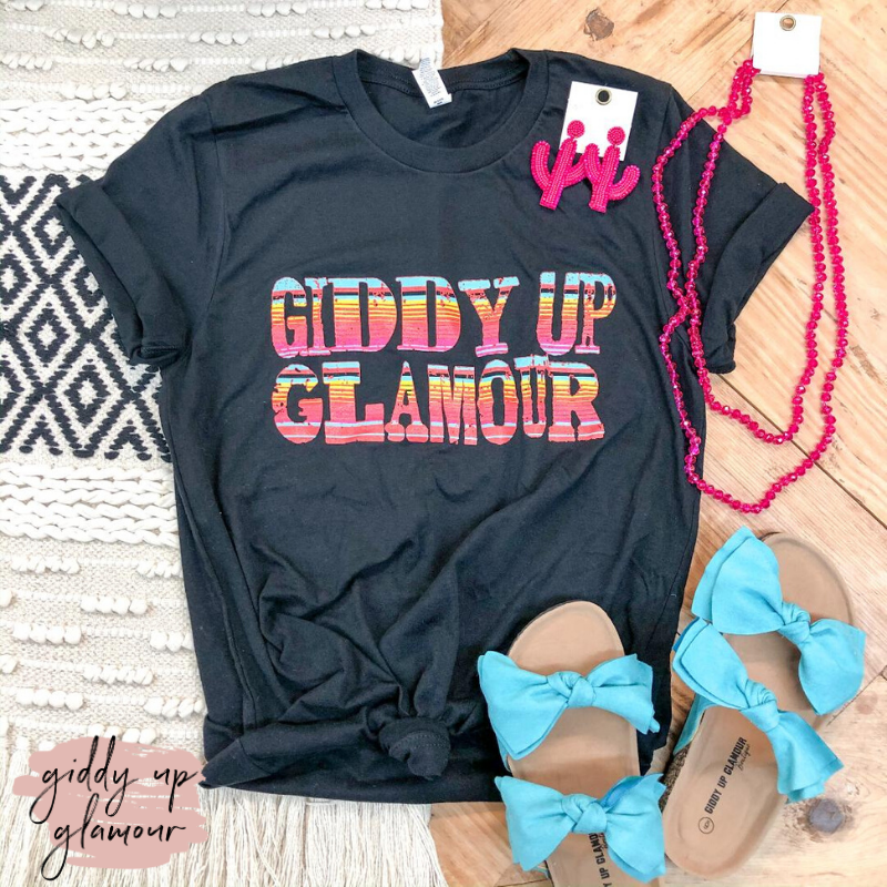 Giddy Up Glamour Serape Print Graphic Logo Tee Shirt in Black - Giddy Up Glamour Boutique